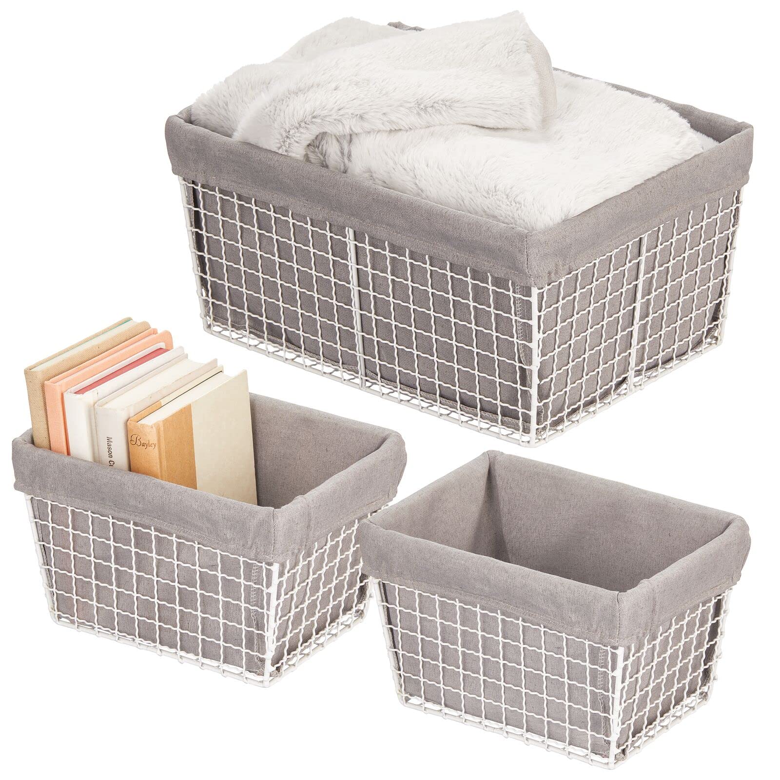 mDesign Metal Wire Farmhouse Household Storage Organizing Basket with