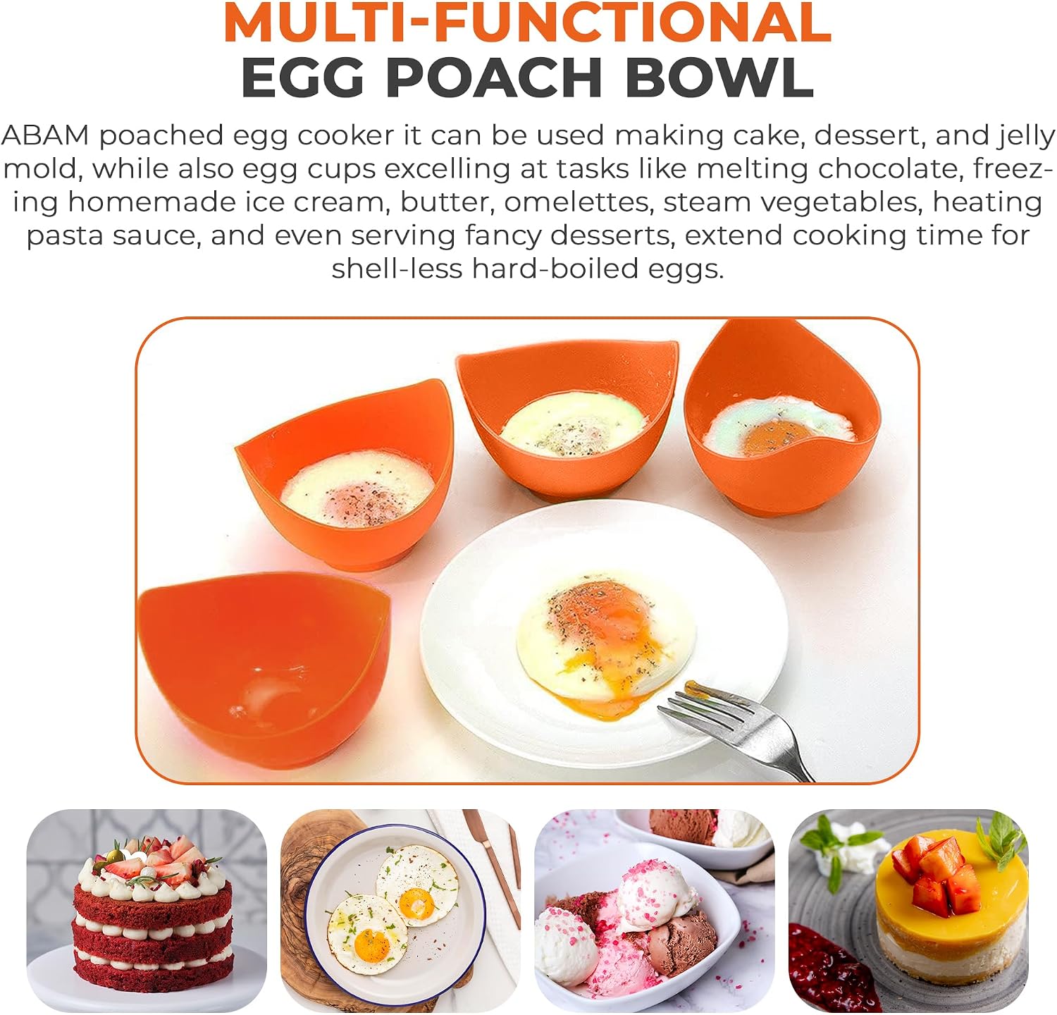 Egg Poacher Cup for Microwave or Stovetop Non-Stick - Heat-Resistant Durable Food grade quality Silicone Poached Egg Cooker BPA Free Egg Poaching Cups with Stable Base pack of 4 free e-Book