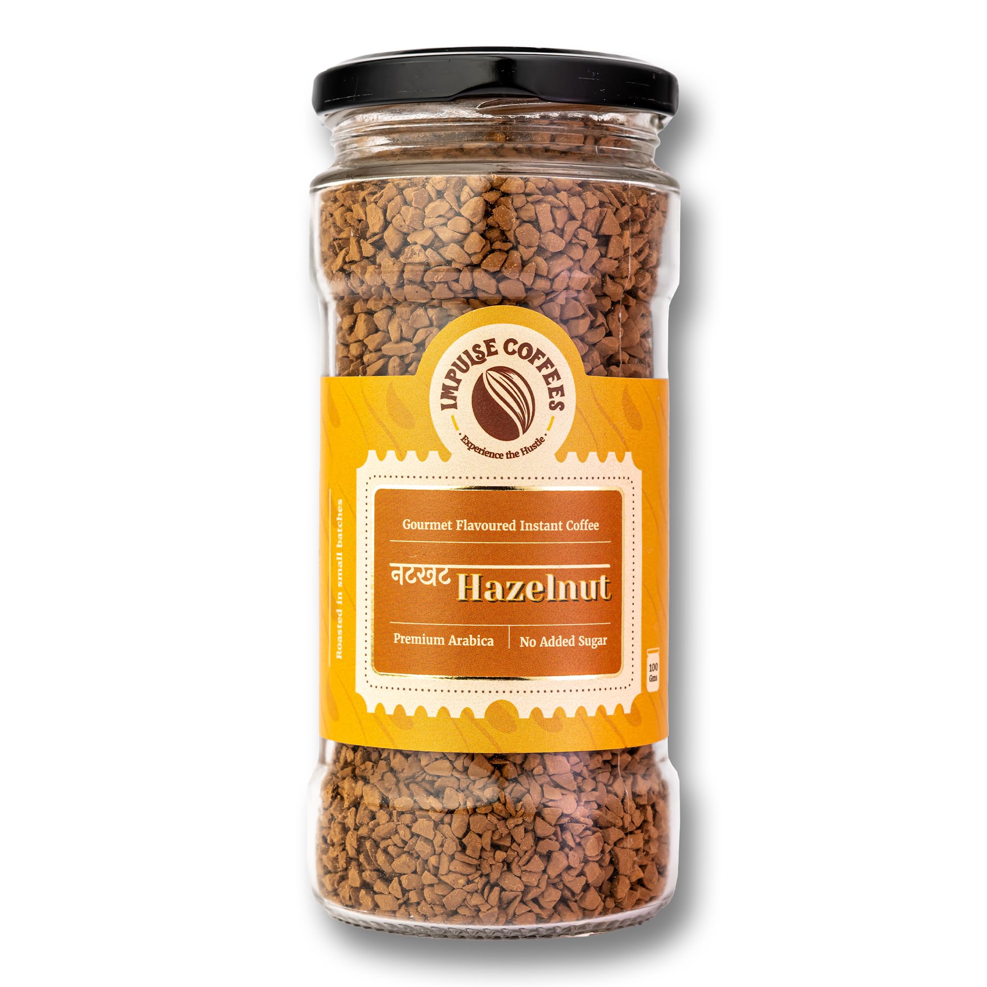 Impulse Coffees Nutkhat Hazelnut Instant Coffee Powder | Smooth Medium Roast Arabica with Toasty Rich Hazelnut Aroma & Creamy Aftertaste | Instant Café-Style Flavoured Coffee for Home & Office | 100Gms