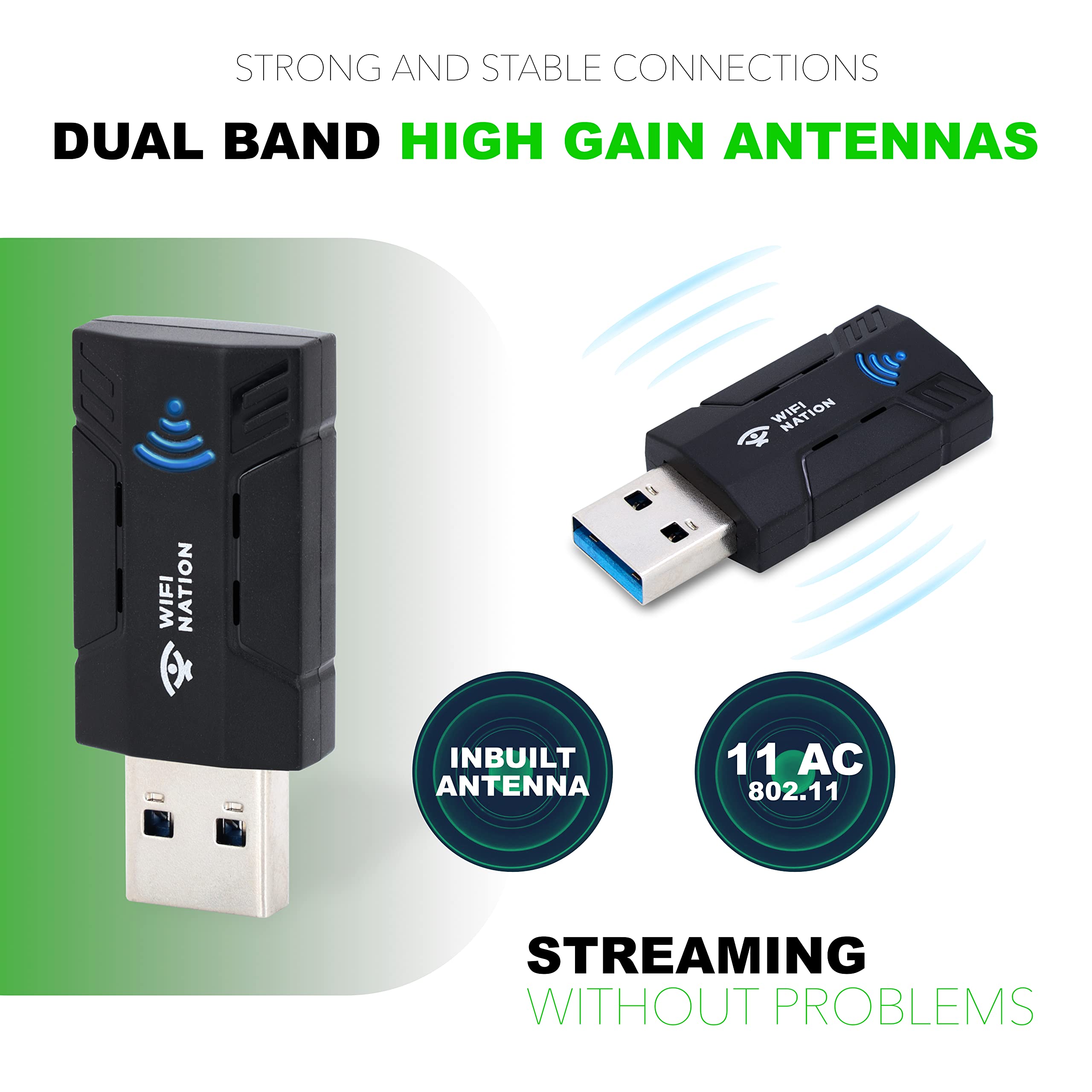 Dongle WiFi 1300 Mbps Adaptateur WiFi 2,4 G/5 G Dual Band Mini USB 3.0 802.11ac Adaptateur réseau sans Fil pour PC de Bureau, Ordinateur Portable, Windows MacOS et la Plupart des Linux