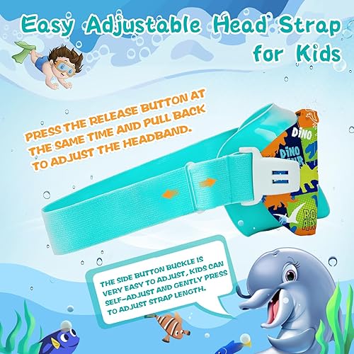 Miniatura 7 de Gafas de natación para niños con cubierta para la nariz, máscara de esnórquel panorámica de 180° con diseño antivaho y antifugas, correa de tela