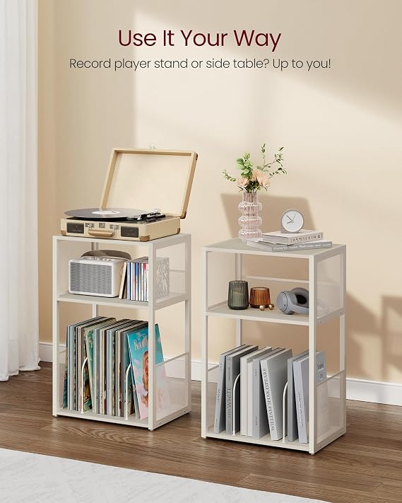 VASAGLE 3-Tier Record Player Stand, Vinyl Record Storage up to 100 Albums