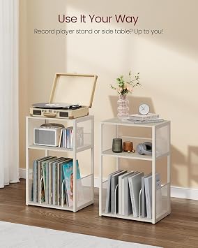 VASAGLE 3-Tier Record Player Stand, Vinyl Record Storage up to 100 Albums