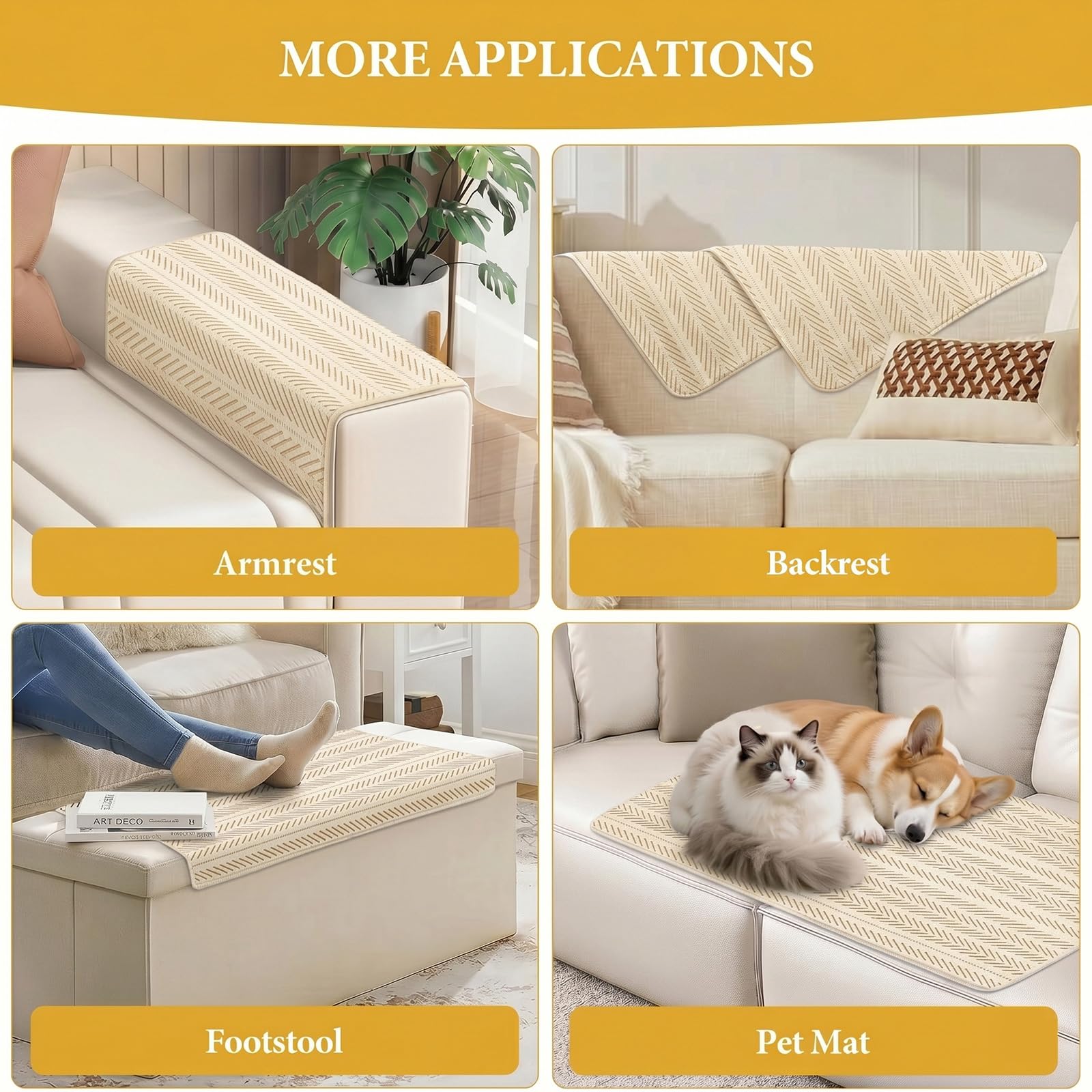 Sofa Armrest Covers, 2PCS Elastic Non Slip Sofa Covers for Fabric 70x90cm, White - Image 7