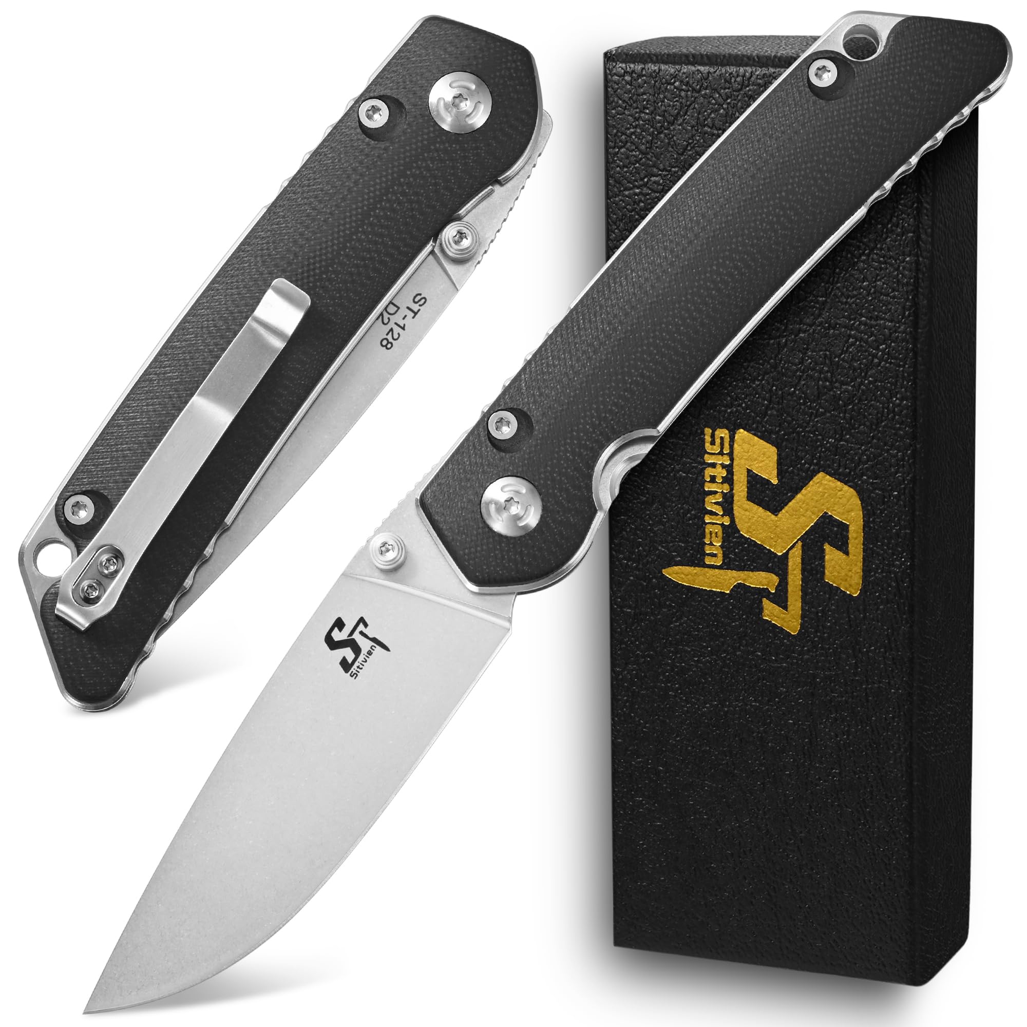 Amazon.com : Sitivien ST128 Folding Knife,D2 Blade G10 Handle