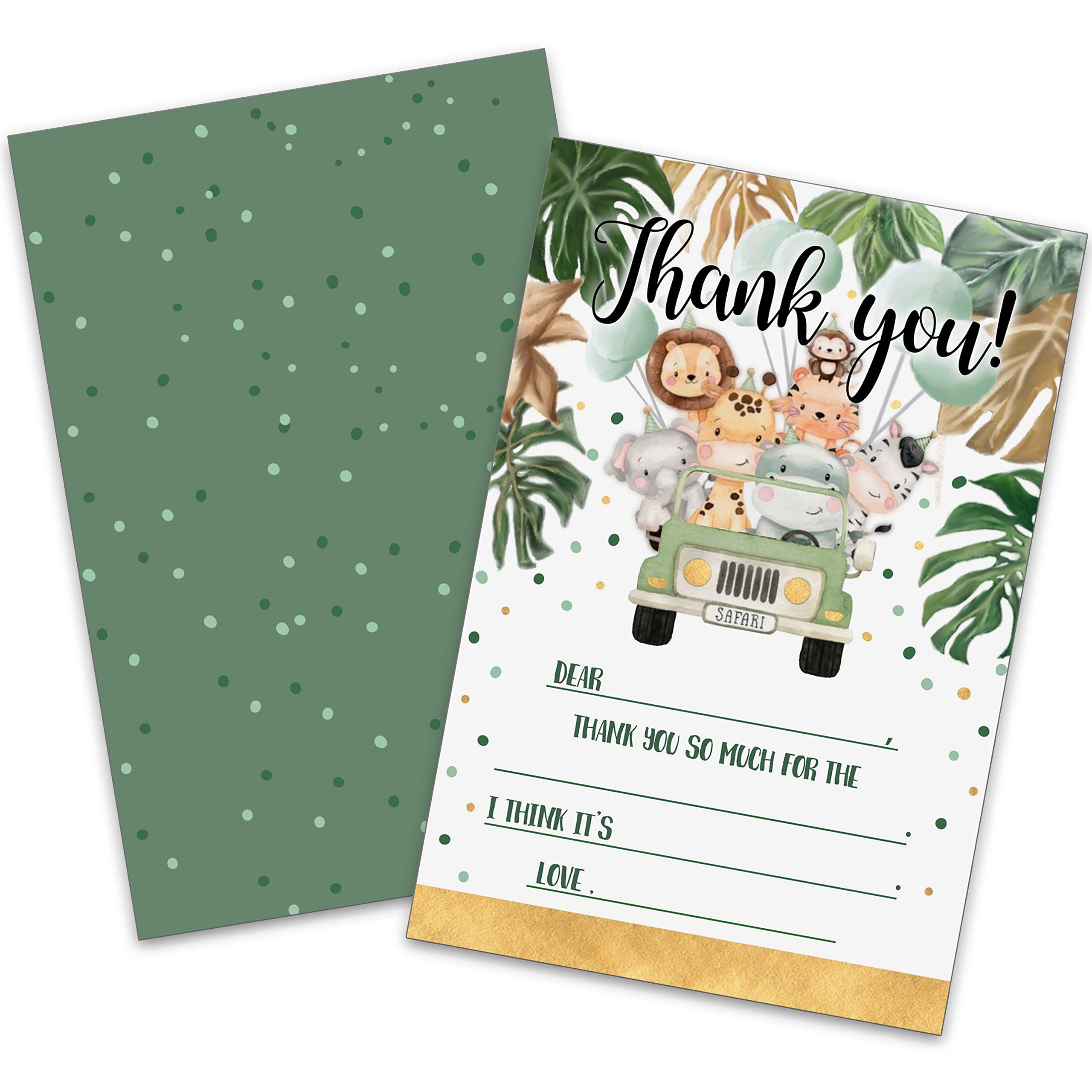 Nopoben Birthday Thank You Cards, Fill in the Blank Thank You Card for Jungle Woodland Animal Theme Birthday Party Supplies, Decorations, 20 Cards