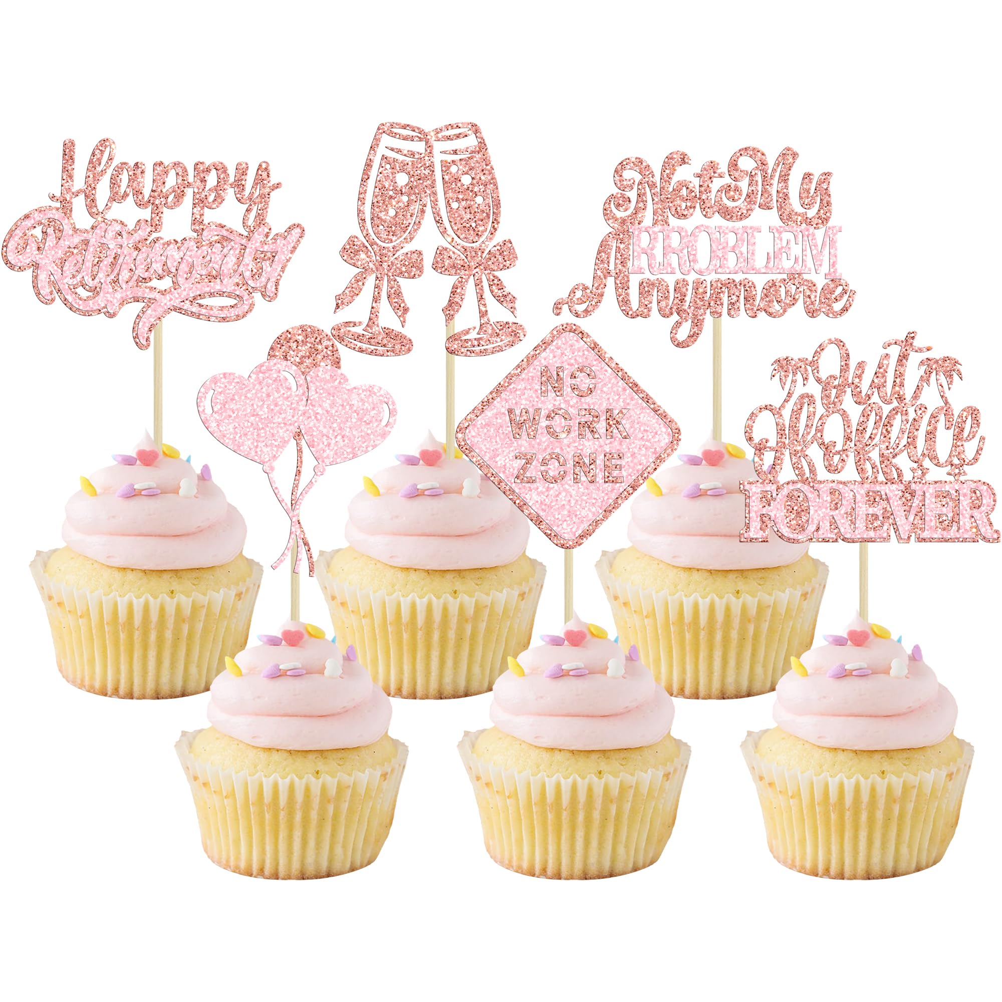 Gyufise 24Pcs Happy Retirement Cupcake Toppers Officially Retired Cupcake Picks Out of Office Forever Retirement Theme Cake Toppers Decorations for Farewell Party Supplies Pink Rose Gold