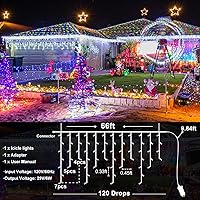 Vista 99 de Luces de Navidad azules al aire libre - 99 pies 1216 luces LED de carámbano para exteriores - Enchufe 8 modos luces centelleantes para decoraciones