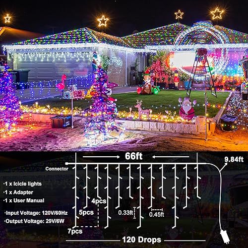 Miniatura 99 de Luces de Navidad de carámbano para exteriores, 33 pies, 400 luces LED de carámbanos para exteriores, luces parpadeantes para interiores con 8 modos