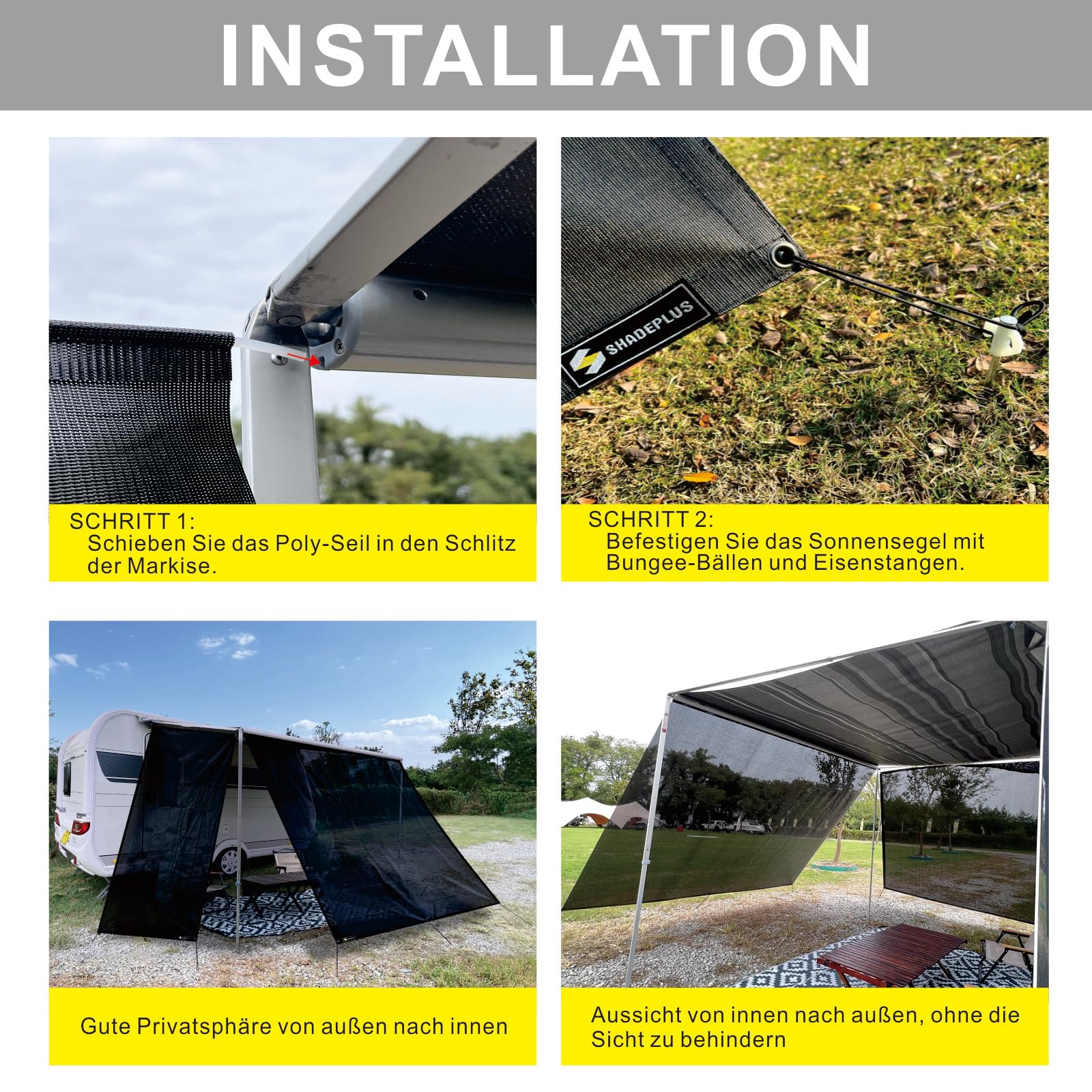 Sonnenschutz für Wohnmobile Markisen Keder Ø4.8mm 6.8mm Vorderwände Set 2.2Mx3.35M