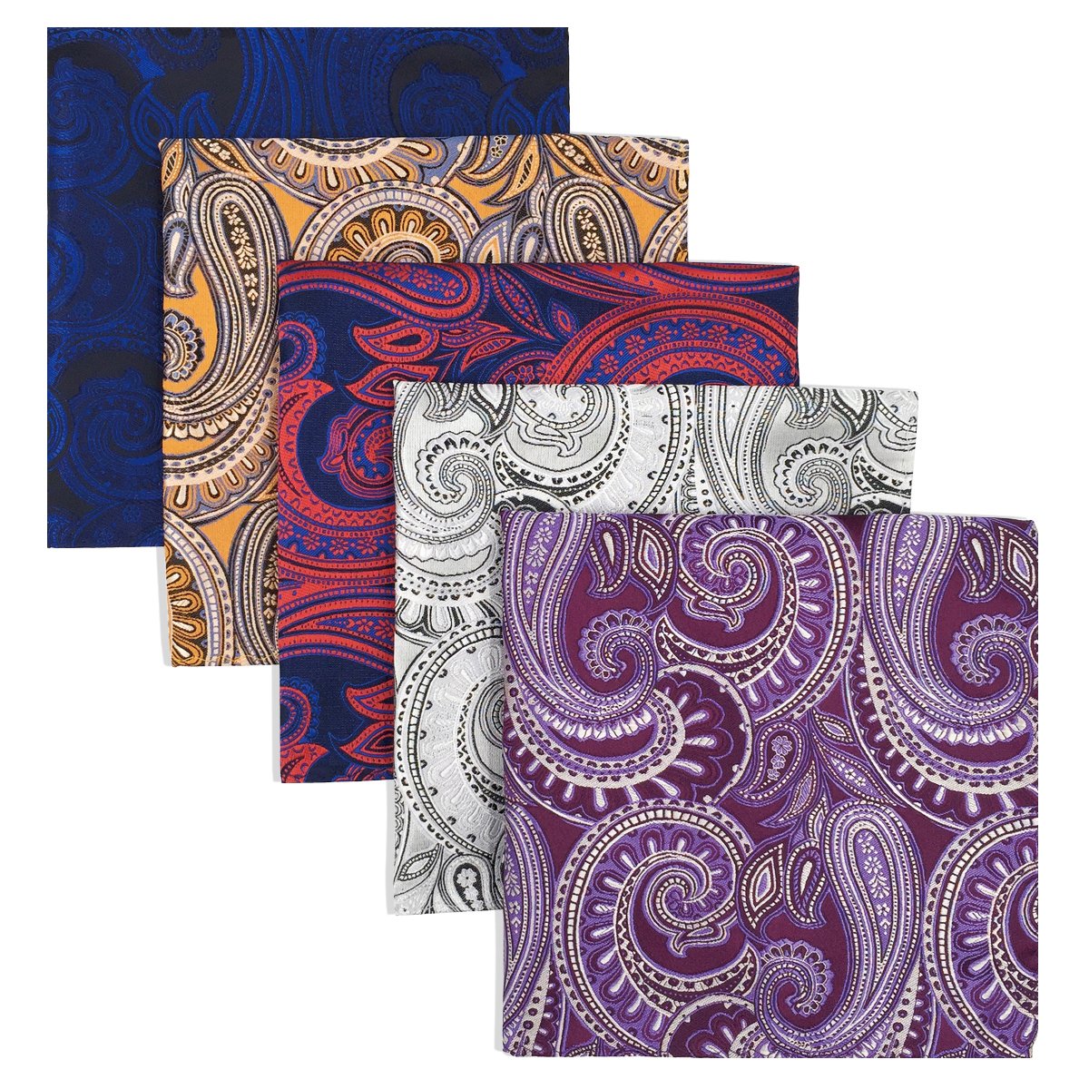 SHLAX&WING Assorted 5 Pieces Mens Silk Pocket Squares Handkerchiefs Set Lot