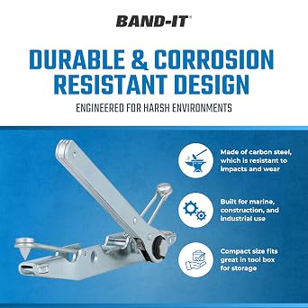BAND-IT S03869 Standard Banding Tool, 1 to 8 in Bands, Built-in Cut-Off | Drop-forged tool; fits 1/4-3/4 in wide, .015-.030 in thick bands; built-in cutter; hammer needed for buckle installation