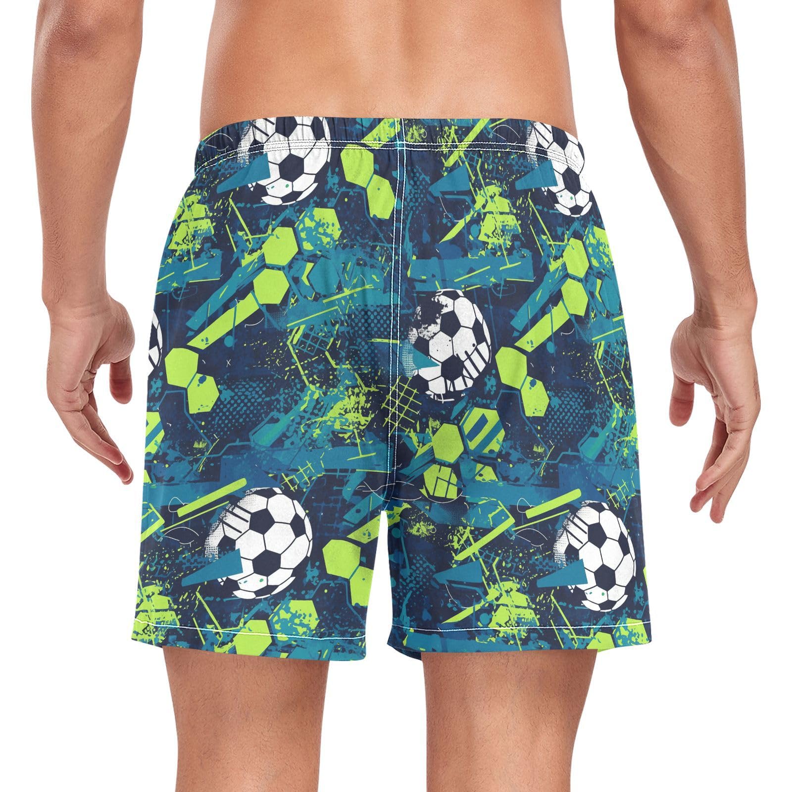 JUNZAN Men's Swim Trunks Grunge Football Blue Men's 2In1 Workout Shorts with Pockets Gym Shorts Quick Dry Elastic