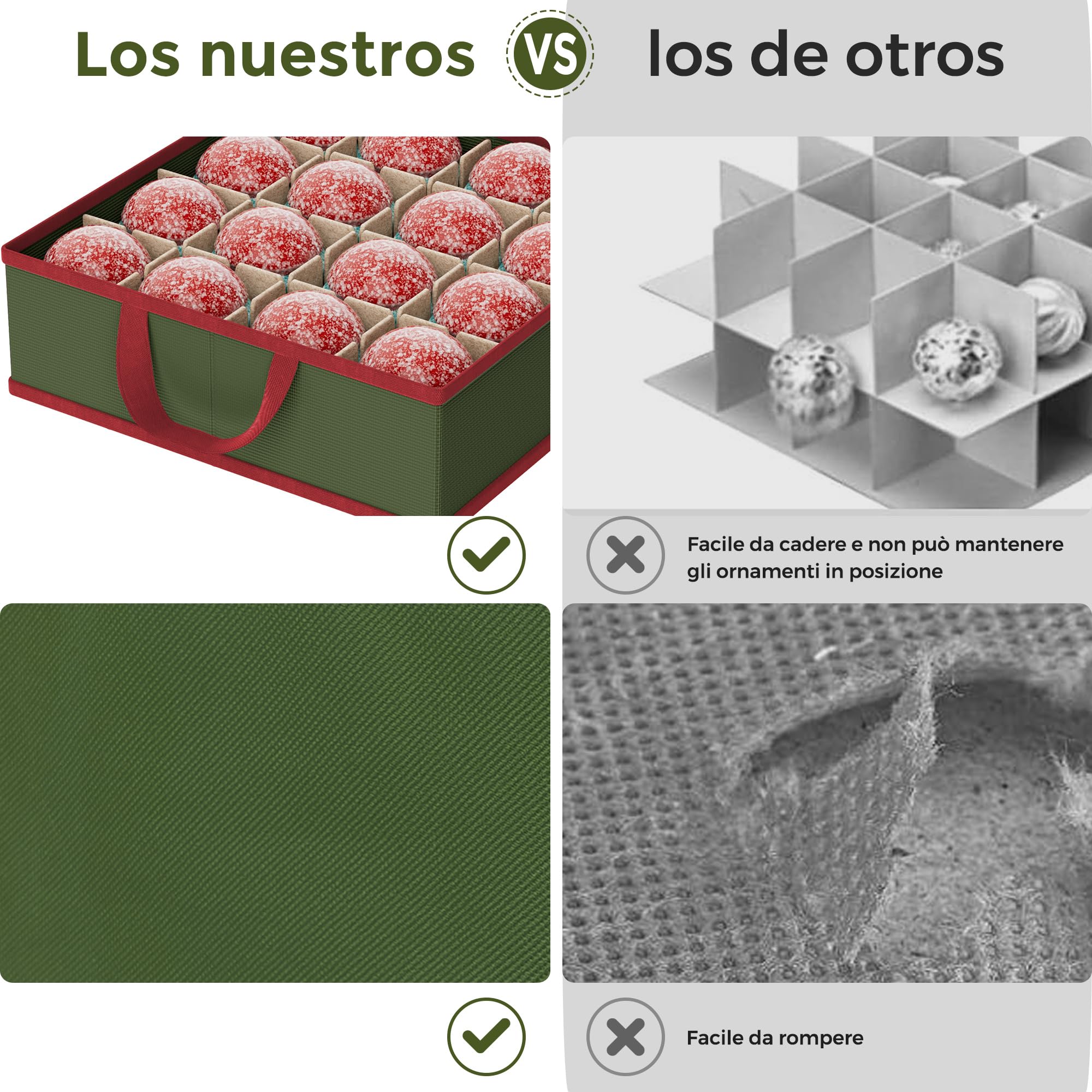 Contenitore per Palline di Natale, 160 Scomparti da 7,6cm, Scatola Impilabile Decorazioni Natalizie con Coperchio, 600D Oxford, 64 x 32 x 43,5 cm，Verde