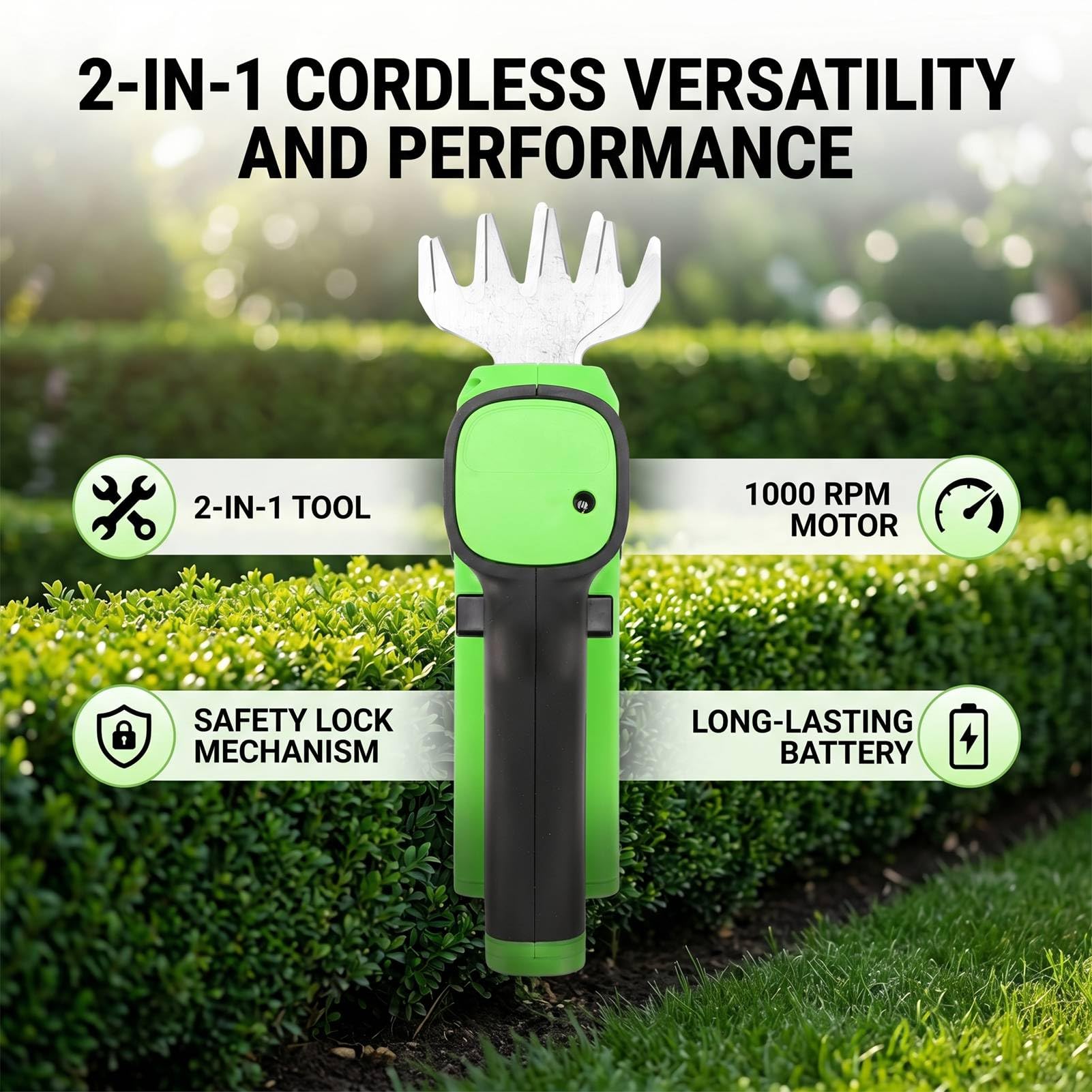 Generic Cisaille à Gazon et Taille-Haie sans Fil 100W Outil de Coupe Puissant pour Usage Domestique Vert Léger 2 Unités
