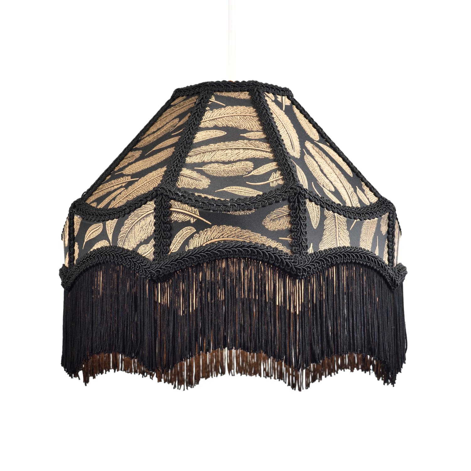 Happy Homewares Classic Victorian Empire Tassels And Golden Leaves Black Pendant Shade