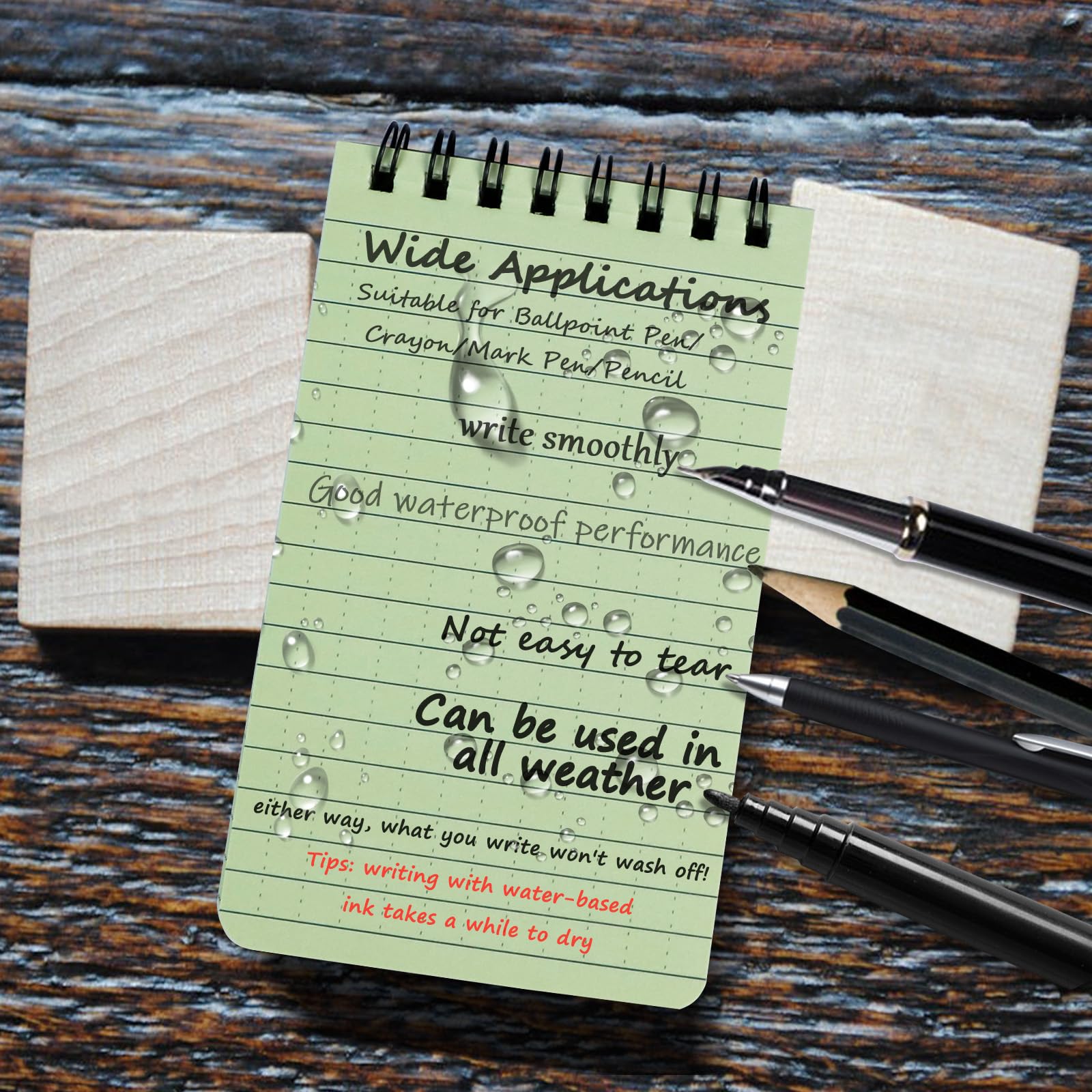 CXRYLZ Wasserdichte Allwetter-Notizbücher, 7,6 x 12,7 cm, Mini-Spiral-Taschen-Notizblock, Schreiben im Regen, tägliches Notizbuch für Outdoor-Aktivitäten, Aufzeichnung, Reisetagebuch (grün)
