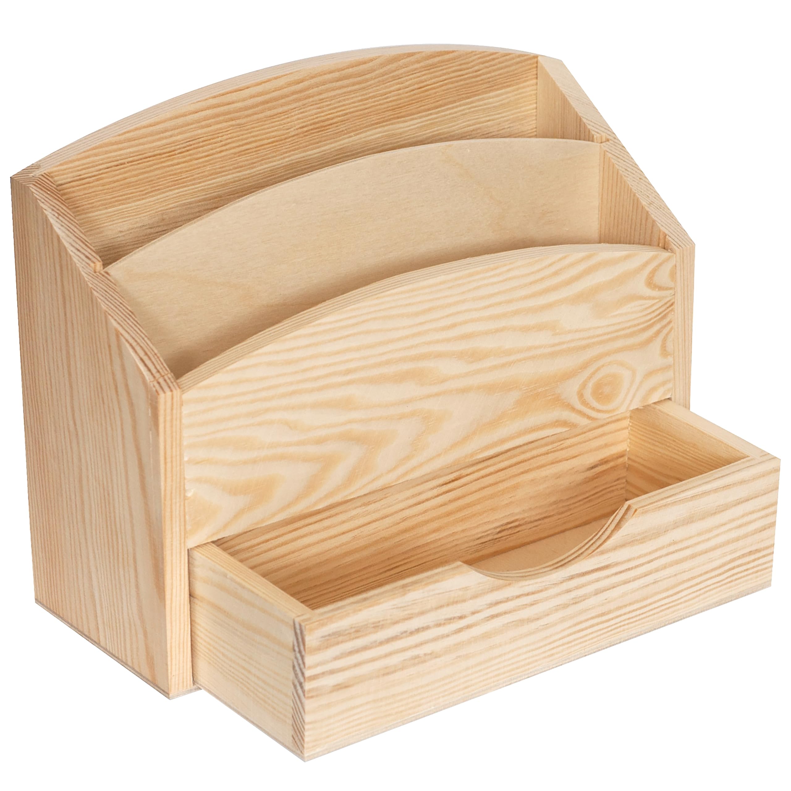Creative Deco Organizador Escritorio Madera | 2 Compartimentos y Cajón | 25 x 10 x 20,5 cm | Clasificador Documentos Cartas Papeles | Perfecto para Decoupage y Decoración