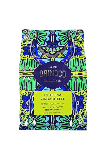 Orinoco Ethiopian Yirgacheffe Bolsa de 2.5 libras, tostado medio, café en grano entero, granos 100% arábica