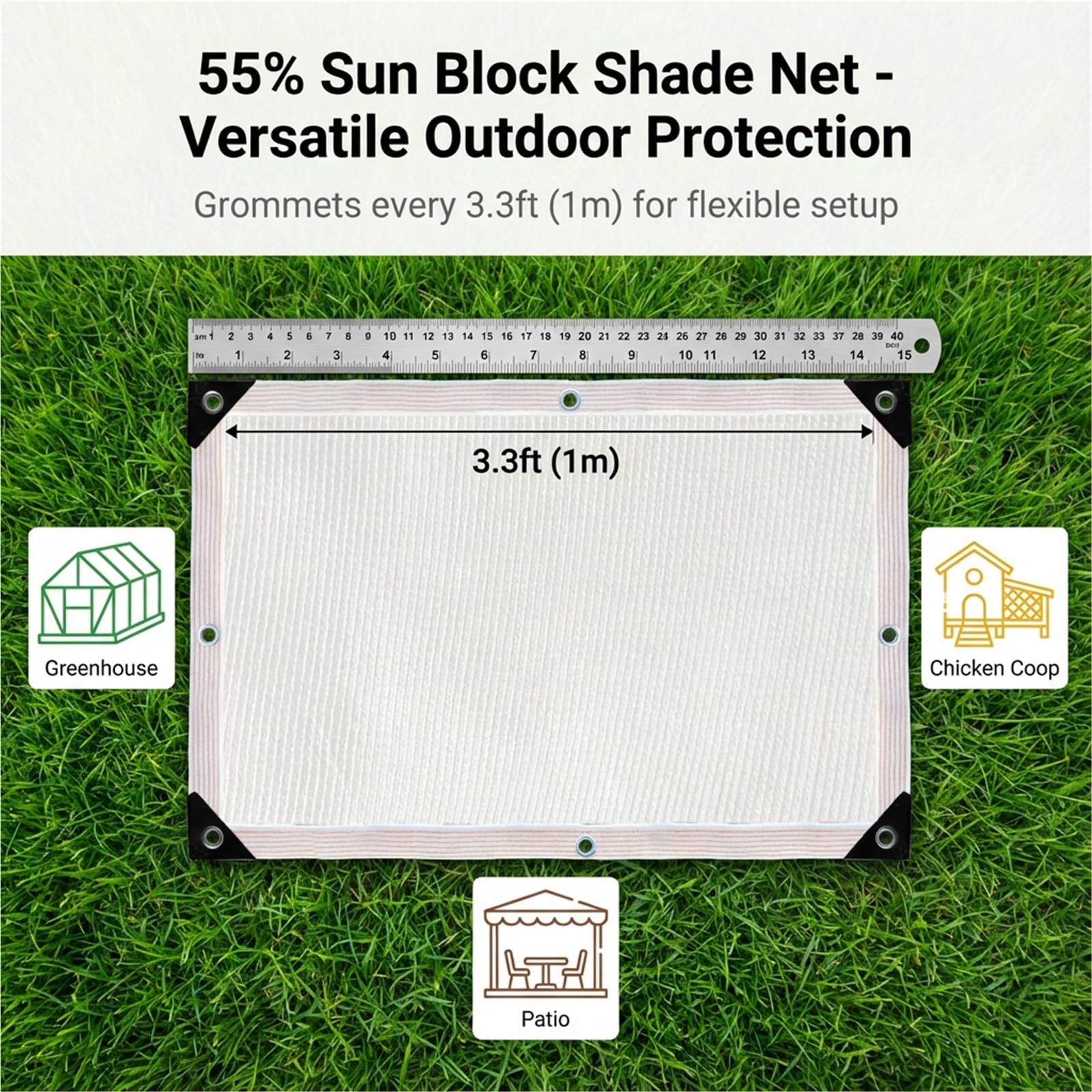 Filet solaire respirant pour serre et terrasse 4 x 8 m Housse en maille idéale Protection contre les poules Résistant aux UV et léger