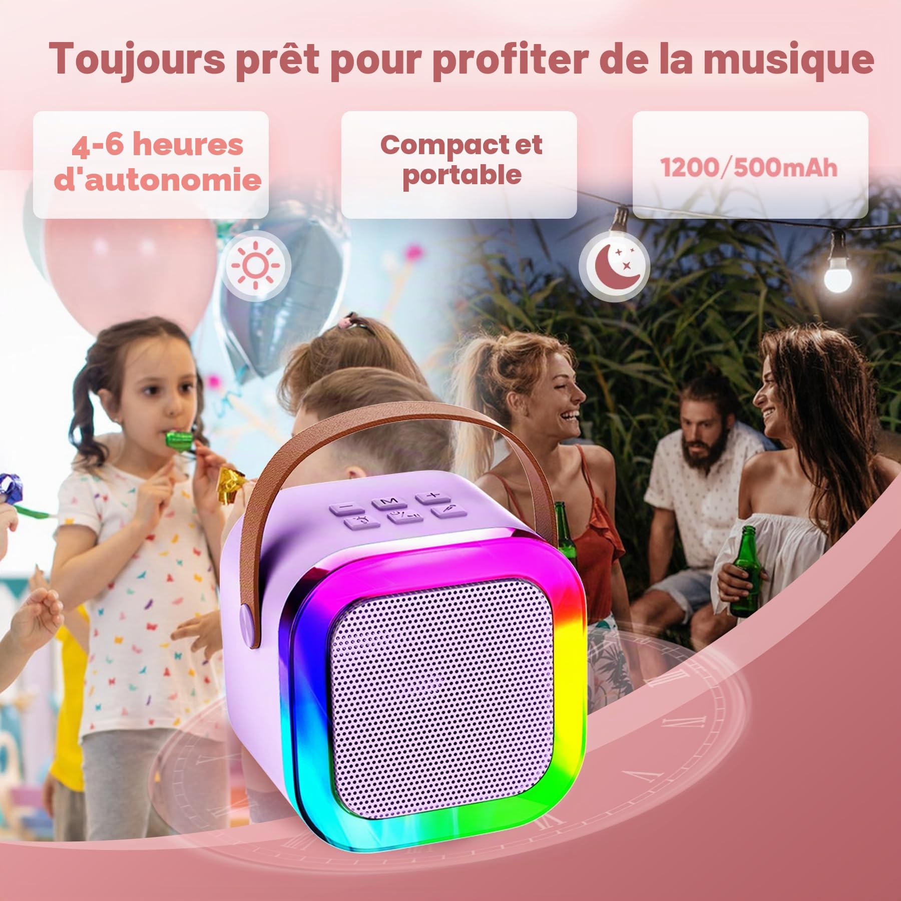 Mini Machine de karaoké pour Enfants et Adultes, Mini Machine de karaoké avec 2 Microphones sans Fil, Cadeaux d'anniversaire pour Filles âgés de 6, 7, 8, 9, 10, 12 Ans, Purple