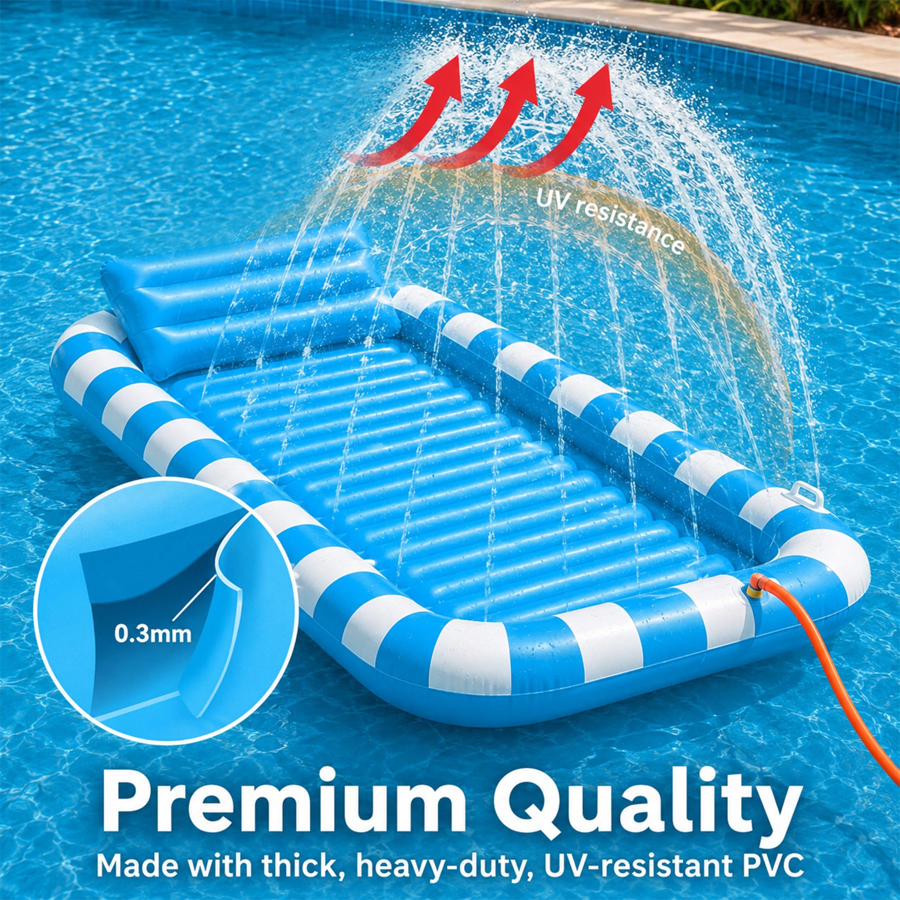 Luftmatratze 200x125CM Pool Erwachsene Outdoor Aufblasbar mit Eingebautem Sprinkler