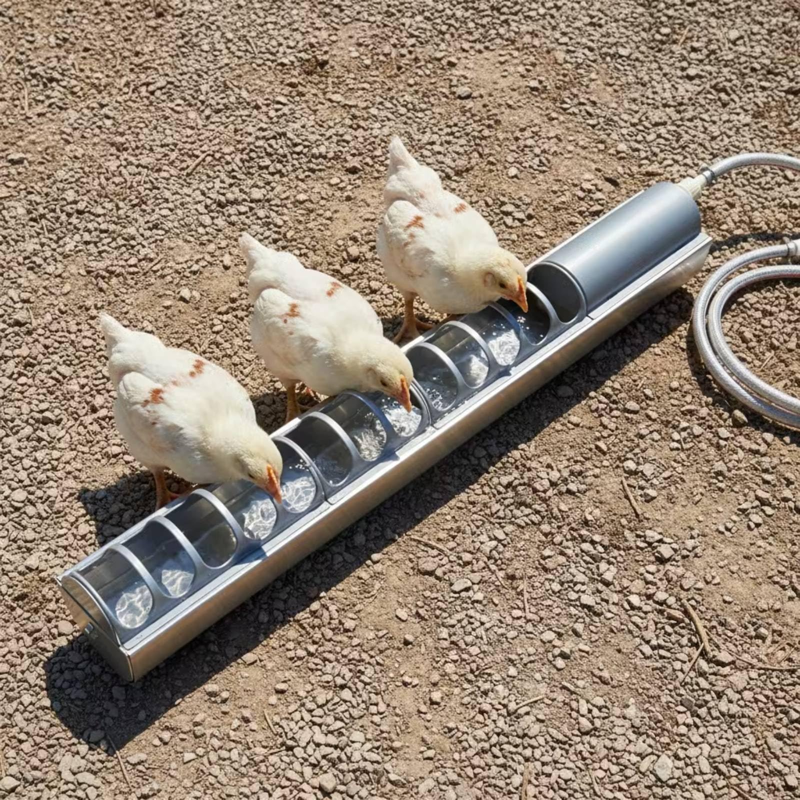 Gralara Hühnertränke mit Schwimmerventil automatisch Geflügeltränke aus Edelstahl selbstbefüllend Tränkebecken mit Schwimmerventil für Hühnerunterstand, 60cm, Ohne Futterabdeckung