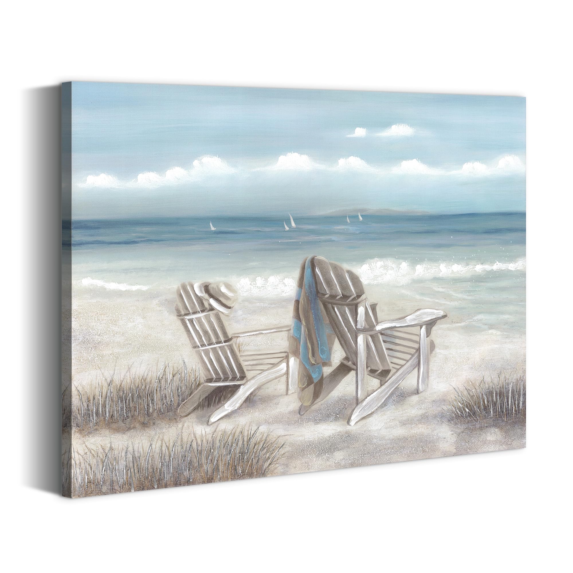 Abstract Beach Canvas Wall Art: Nature Blue Coastal Sea Painting Modern Ocean Scenery Hand Painted Shoreline Artwork Contemporary Seascape Picture
