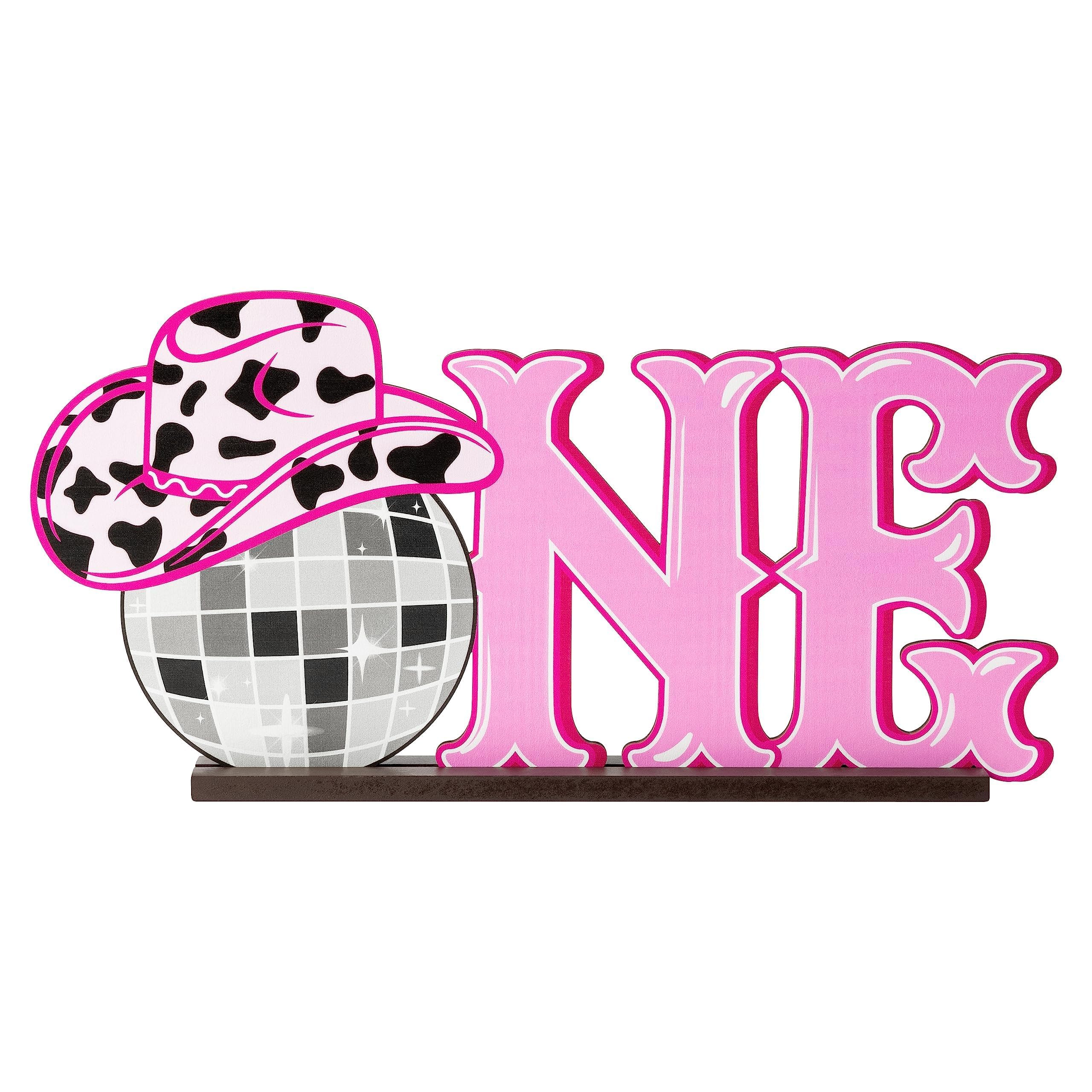 FFyhiinski Western Disco Cowgirl Table Decorations - ONE Letter Wooden Sign Table Centerpieces for Baby Shower Print I'm ONE First Birthday Party Decor Photo Props for 1st Birthday Baby Decor