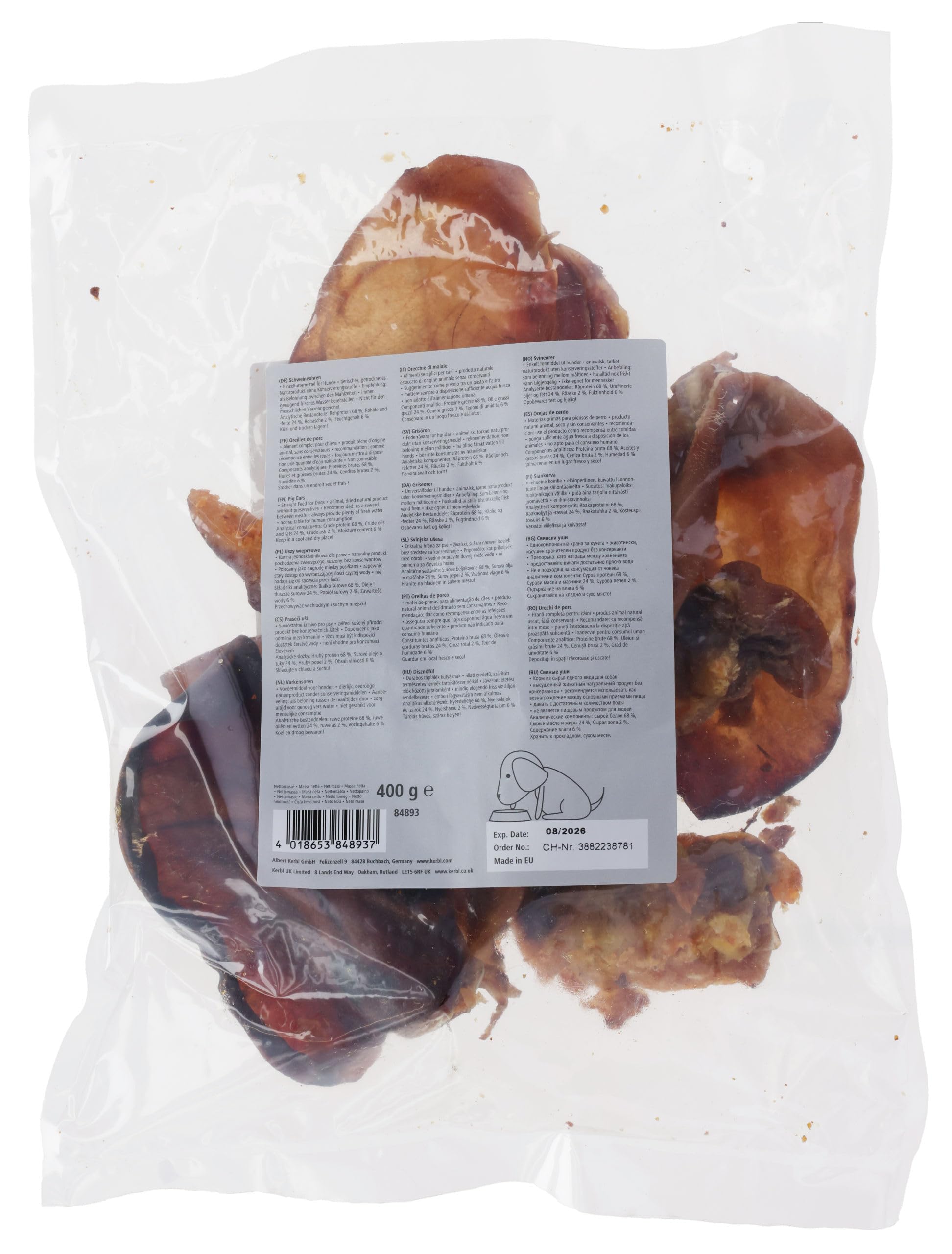 Kerbl Pet Oreilles de Porc, friandise pour Chien, à mâcher Naturelle, 400g, mélange de différentes Parties de l'oreille, Longue durée