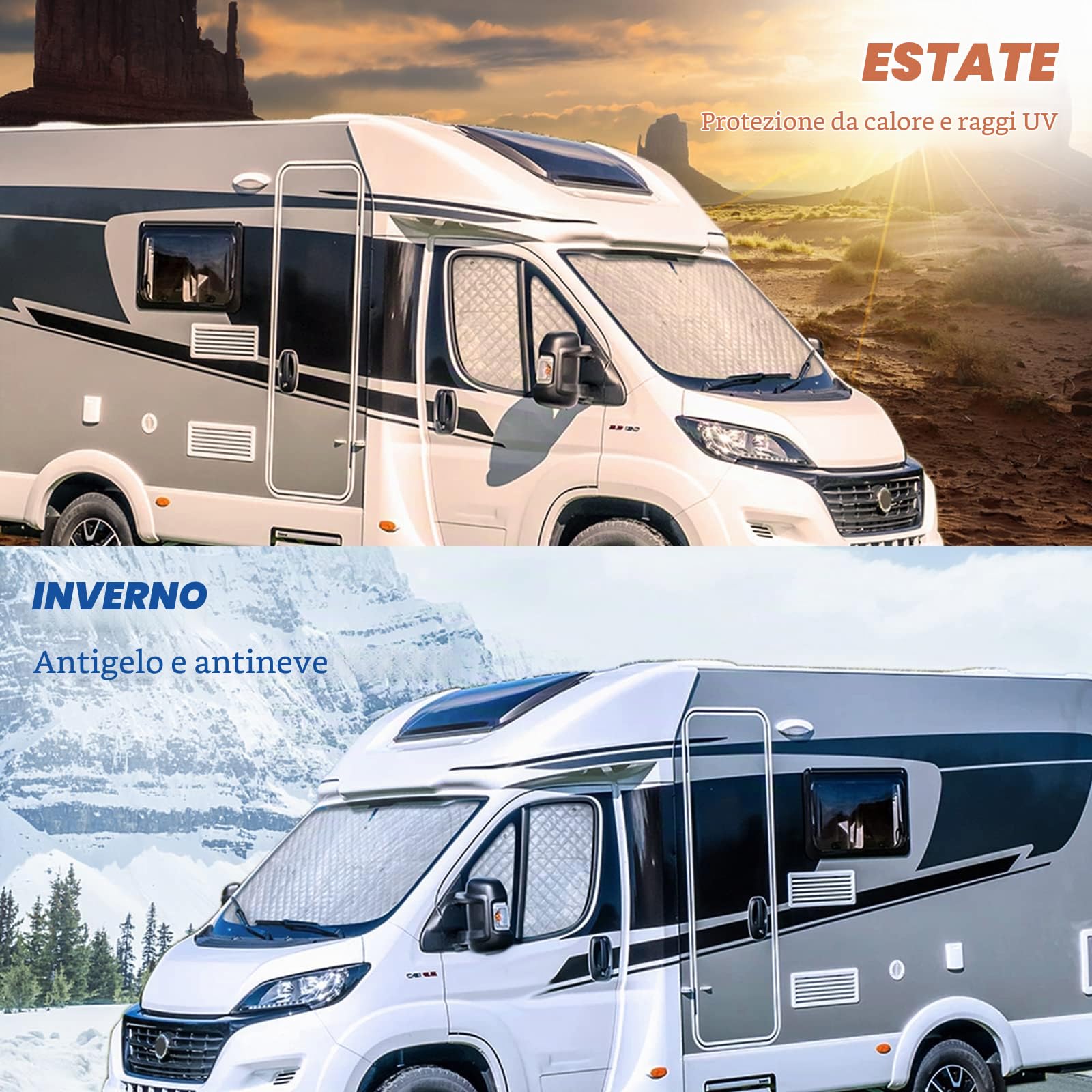 Copertura Parabrezza per Ducato2006-2021, Oscurante Termico Interno Parasole per Parabrezza ,Camper Accessori Interni(3 Pezzos)