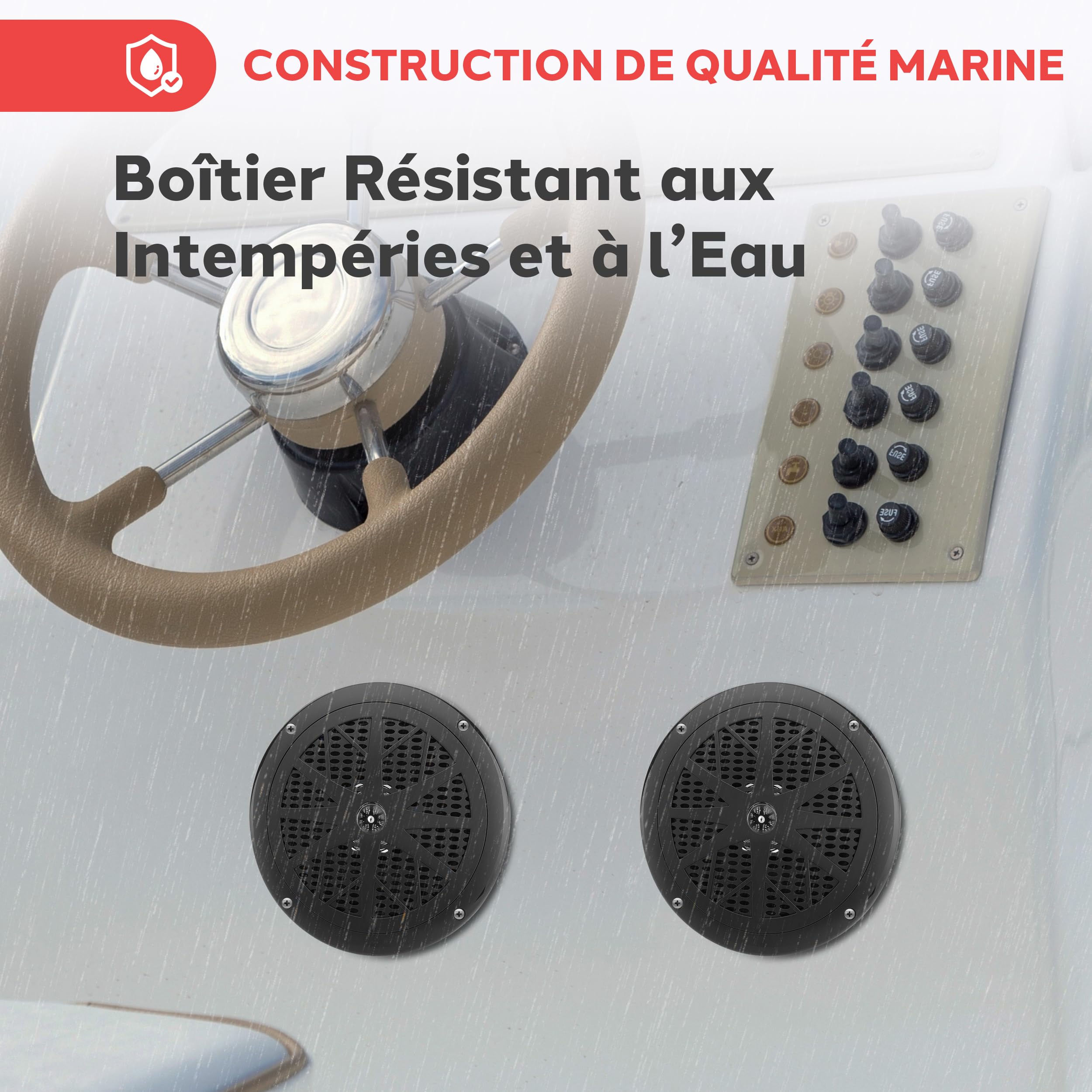 Pyle Haut-Parleurs Marins 16,5 cm 2 Voies – Étanches 120W, Noir, Enceintes pour Bateau, Véhicule Ouvert ou Extérieur, Vendus par Paire