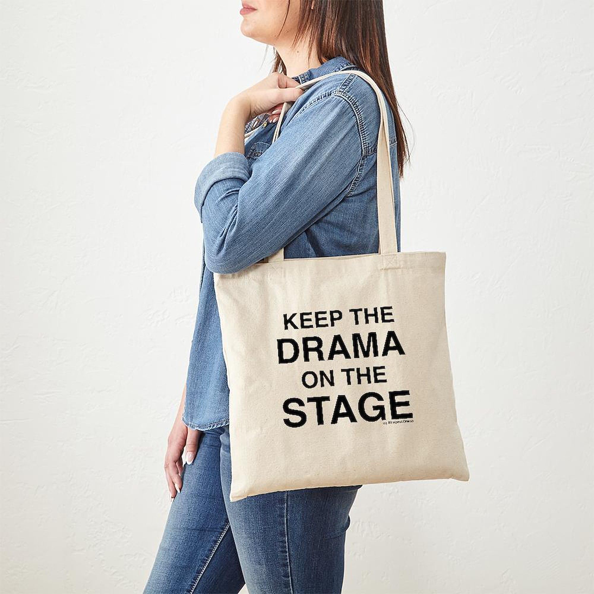 CafePress Keep The Drama ON The Stage Canvas Tote Bag – Reusable Natural Canvas, Two Sizes, Fun Graphic Print - View #7