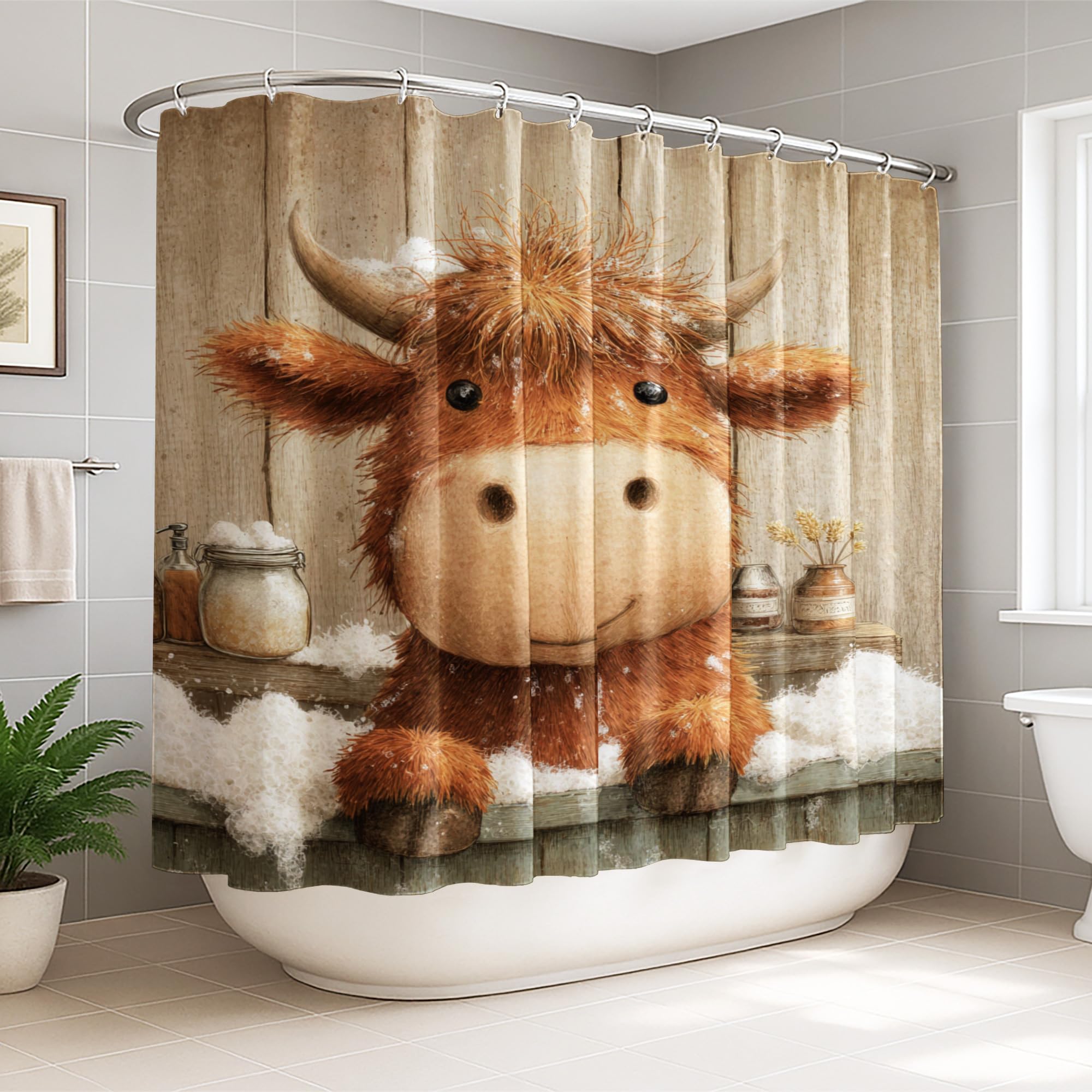 Rideau de douche pour hôtel et maison décor rustique chic motif bois enneigé