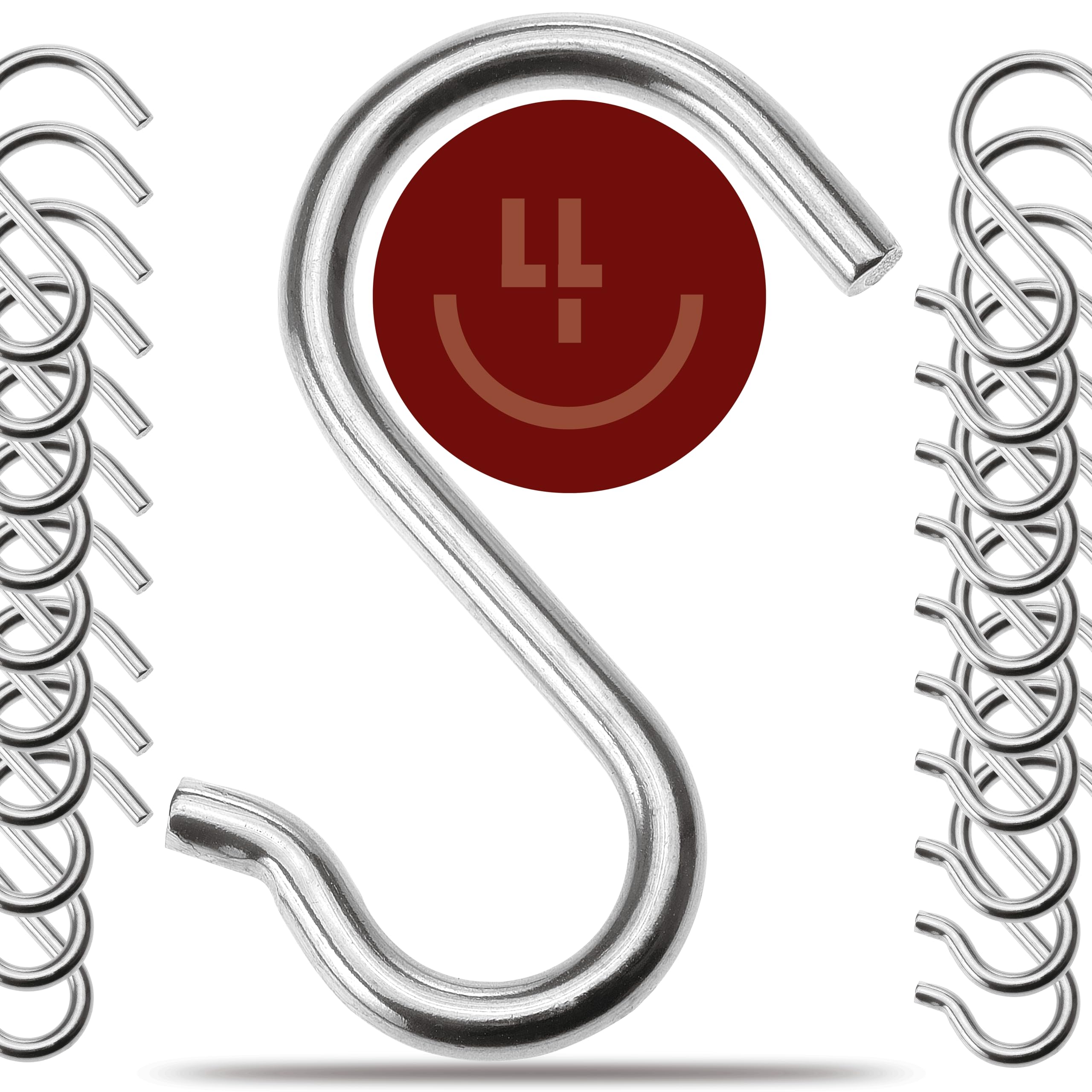 4smile S-Haken Edelstahl – 20er Set – Rostfreie Haken zum Einhängen, Küchenhaken für drinnen und draußen - Funktionale Aufhängehaken, Metallhaken zum Einhängen