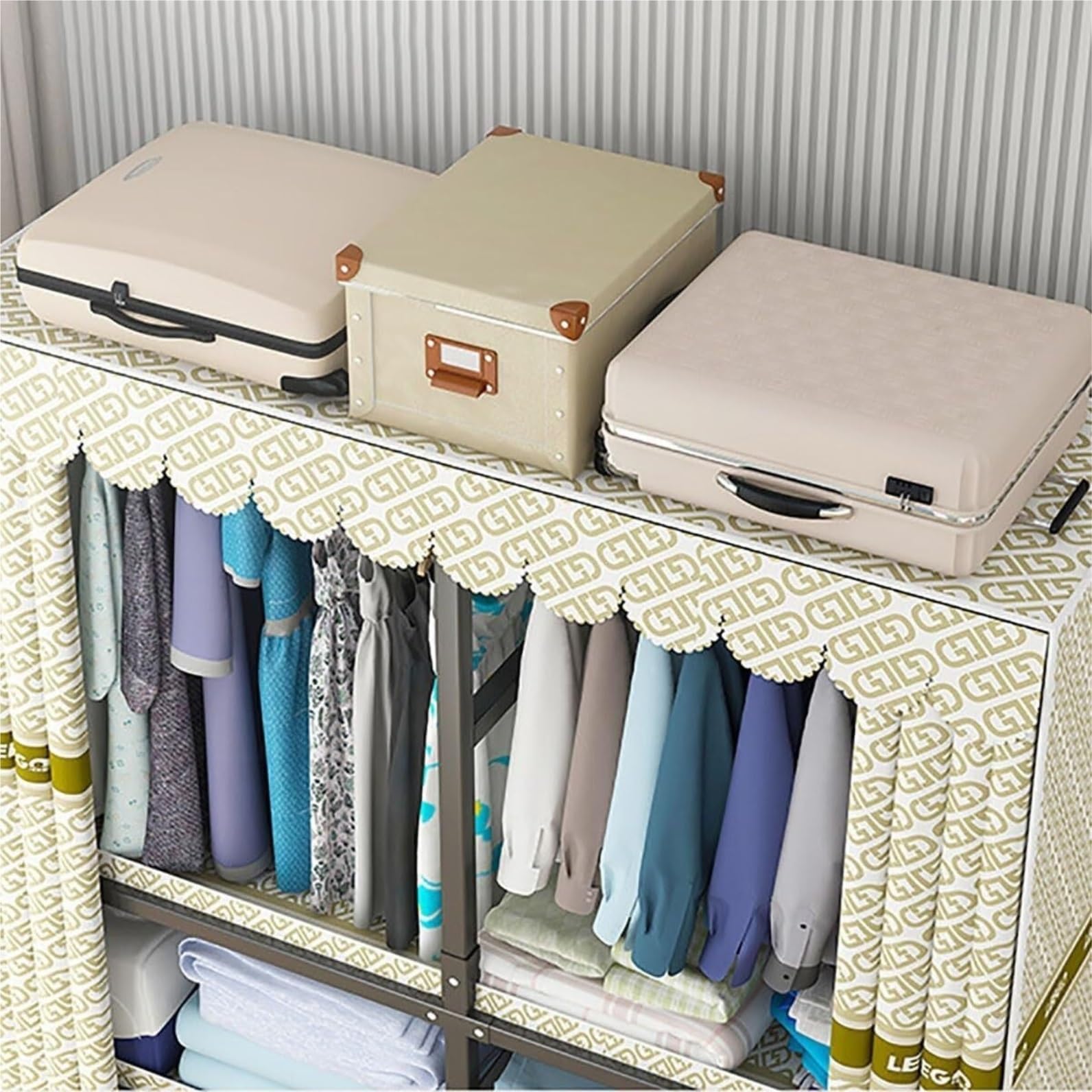 Wardrobe Closet Schrank Tragbarer, Faltbarer Kleiderschrank, Kleiderschrank Für Aufhängen Von Kleidung, 25 Mm Stahlrohr, Einfache Montage Closet Aufbewahrungsschrank(130 * 50 * 175cm)