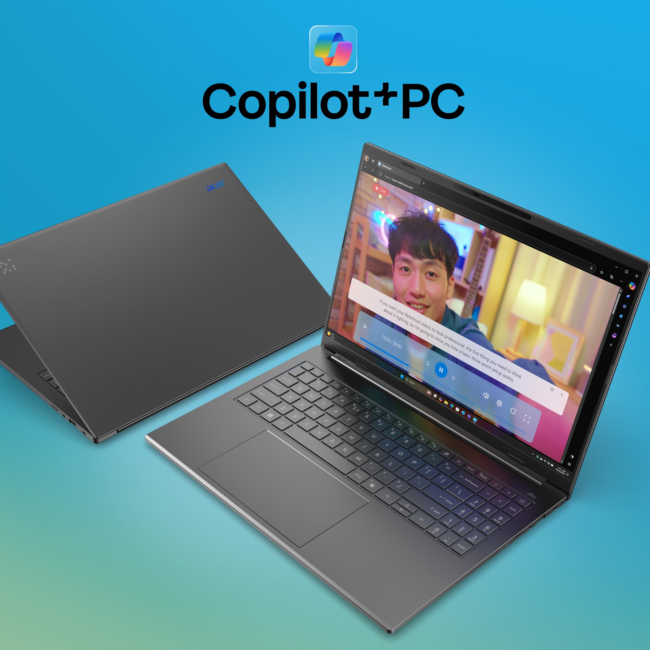 Acer Aspire 16 AI OLED (A16-52M-75LW) AI Laptop, Copilot+ PC, 16" WUXGA+ OLED 120Hz Display, Intel Core Ultra 7 258V, 32 GB RAM, 1 TB SSD, Intel Arc Grafik 140V, Windows 11, QWERTZ Layout