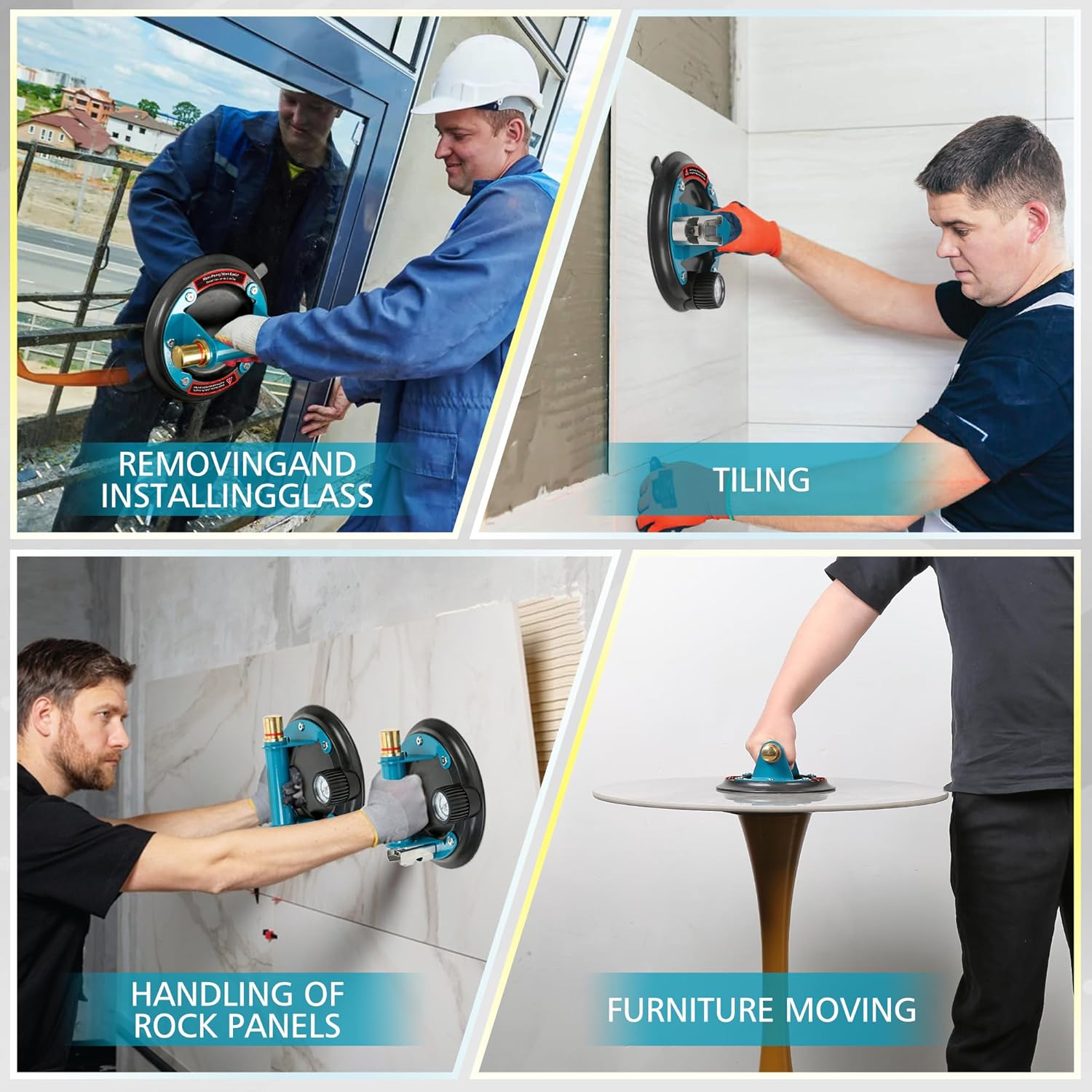 2 Pack 8" Heavy Duty Vacuum Suction Cup with Metal Handle and Brass Pump for Granite & Glass Lifting, 480lbs Load Capacity, Carrying Case