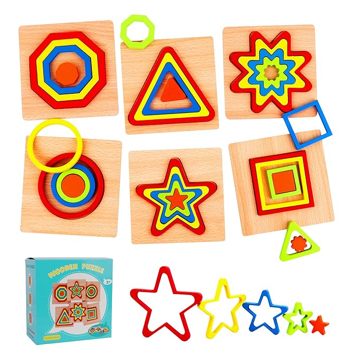 Buy Vanmor Wooden Shape Sorting Puzzle Montessori Toddler Shape