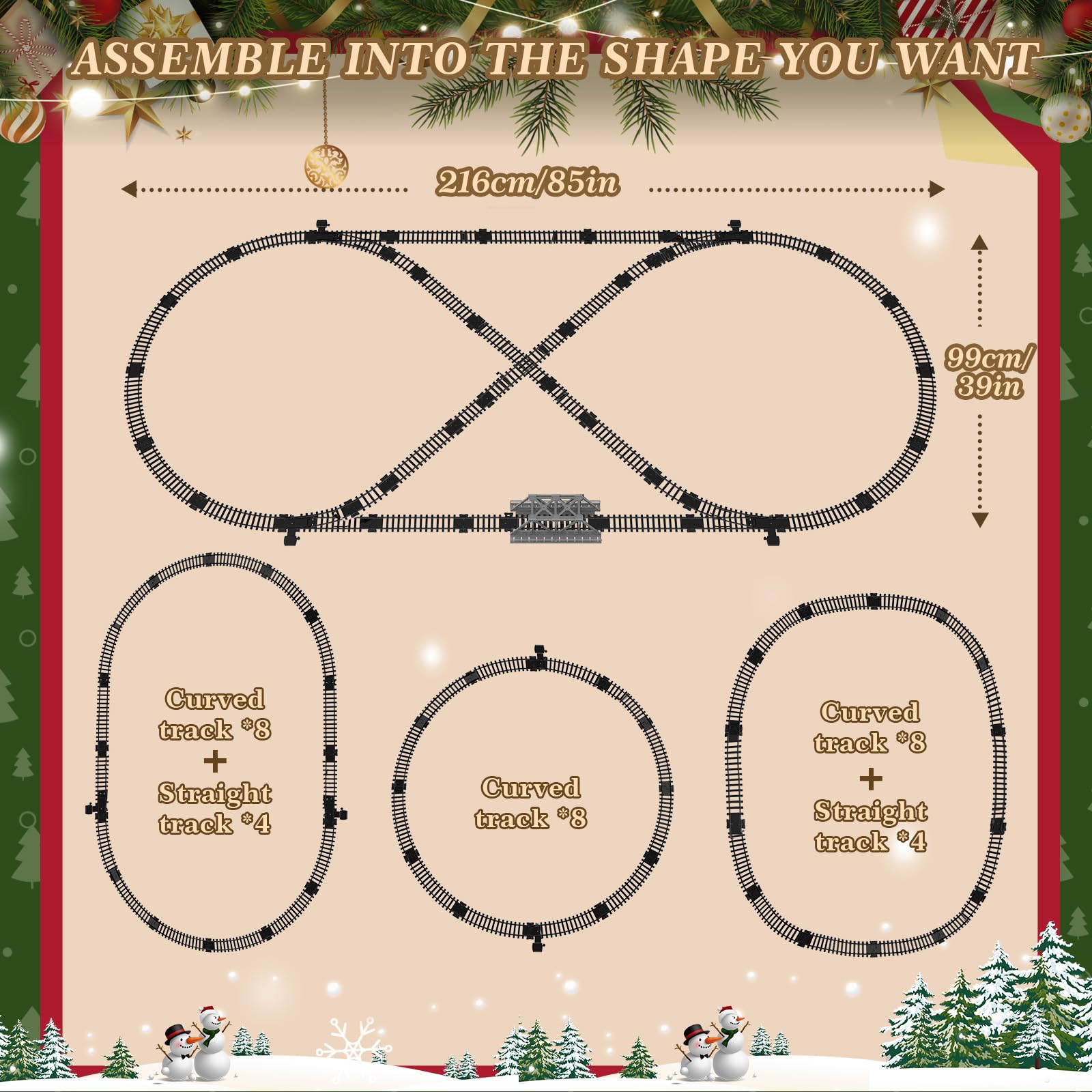 JONRRYIN Tren Electrico Juguete Niños, Trenes Arbol de Navidad Electrico con Mando, Clasico Locomotora Electrica Tren Vapor, Luces y Sonidos, Decoración de Navidad Regalos de Cumpleaños