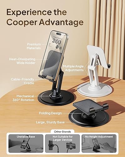 Miniatura 6 de Cooper Soporte de 360  Soporte ajustable para teléfono celular para escritorio, rotación de clic de 360, multiángulo, base de metal antideslizante,