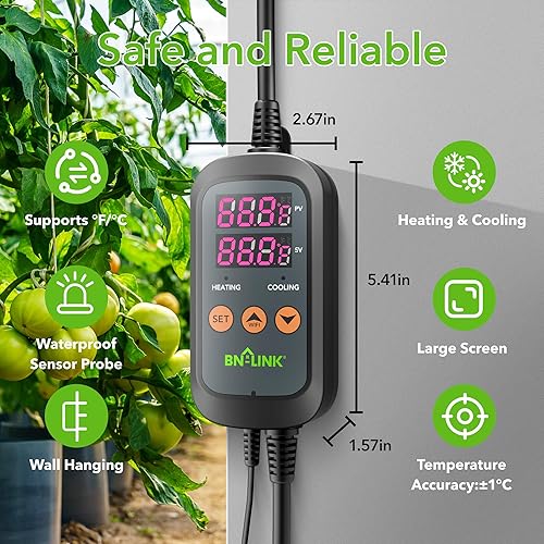 Vista 25 de BN-LINK Controlador de temperatura digital WiFi inteligente, refrigeración de calefacción, funciona con Alexa y Google Home. Para reptiles acuario