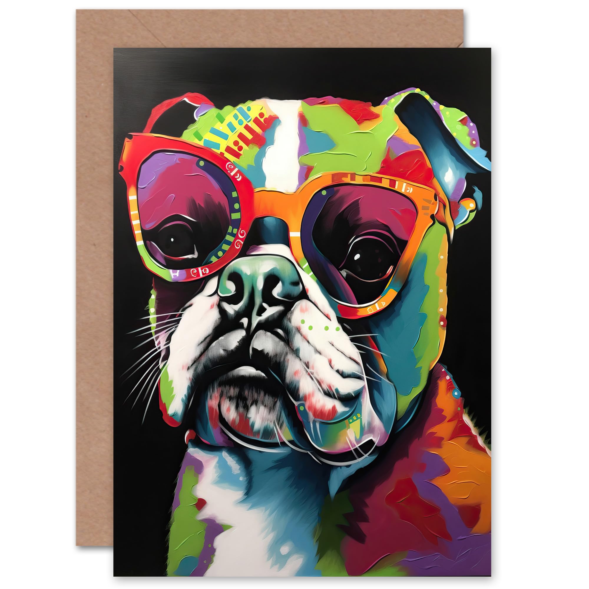 Artery8 Retro Rainbow English Bulldog Fun for Wife Her Mum Sister Daughter Mom Gran Nan Birthday Thank You Congratulations Blank Art Greeting Card