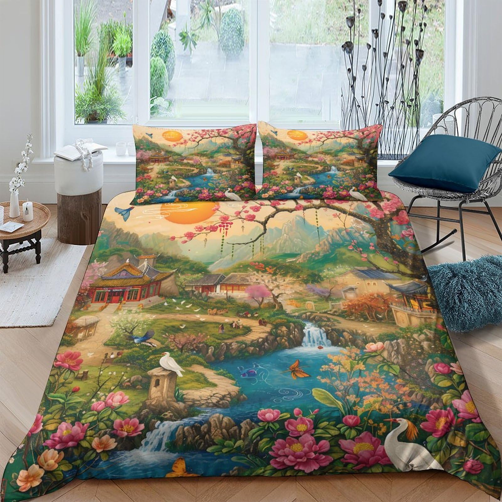 GPLZQXKJNH 3D Printed Landscape Nature Duvet Cover Microfiber Soft Breathable Waterfall Scenery Bedding Set with 2 Pillowcases for Bedroom Decor, Single（135x200cm）