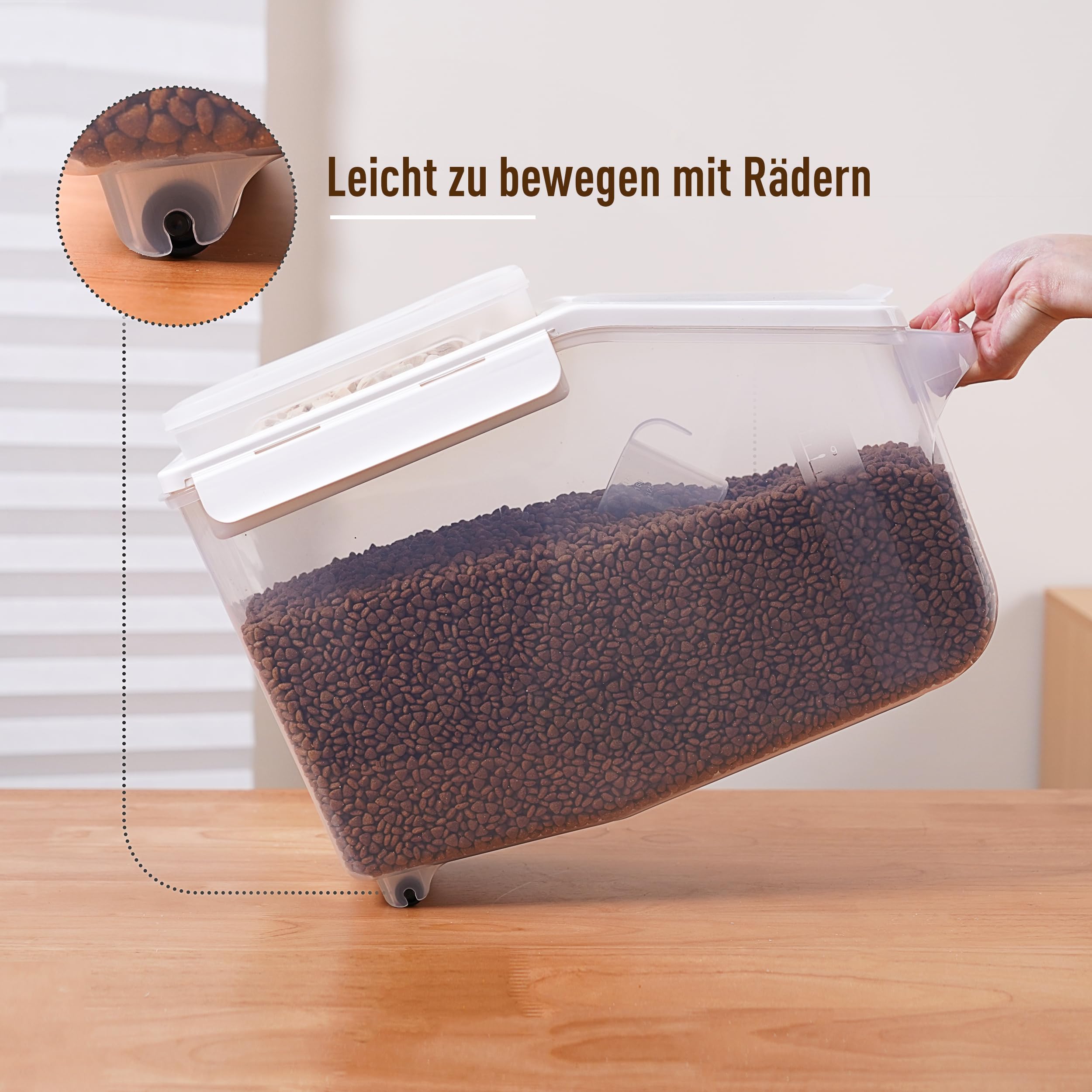 Citylife Boîte de conservation pour chien avec couvercle (12 l + 1,8 l) - Boîte hermétique avec roulettes - Convient pour riz, céréales, aliments secs, nourriture pour chien - Blanc