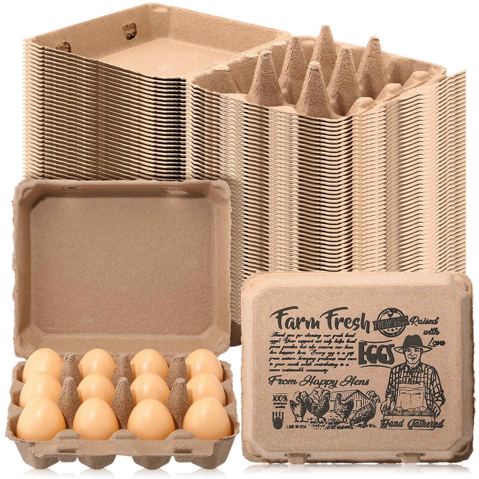 Honeydak Eierkartons, 50 Stück, 12 Stück, 3 x 4 Stil, Zellstoffpapier, Eierablage, Dutzend wiederverwendbare Behälter, Aufbewahrungsbox für Supermärkte, frische Küche, Gemüse, Familie, Bauernhofmärkte