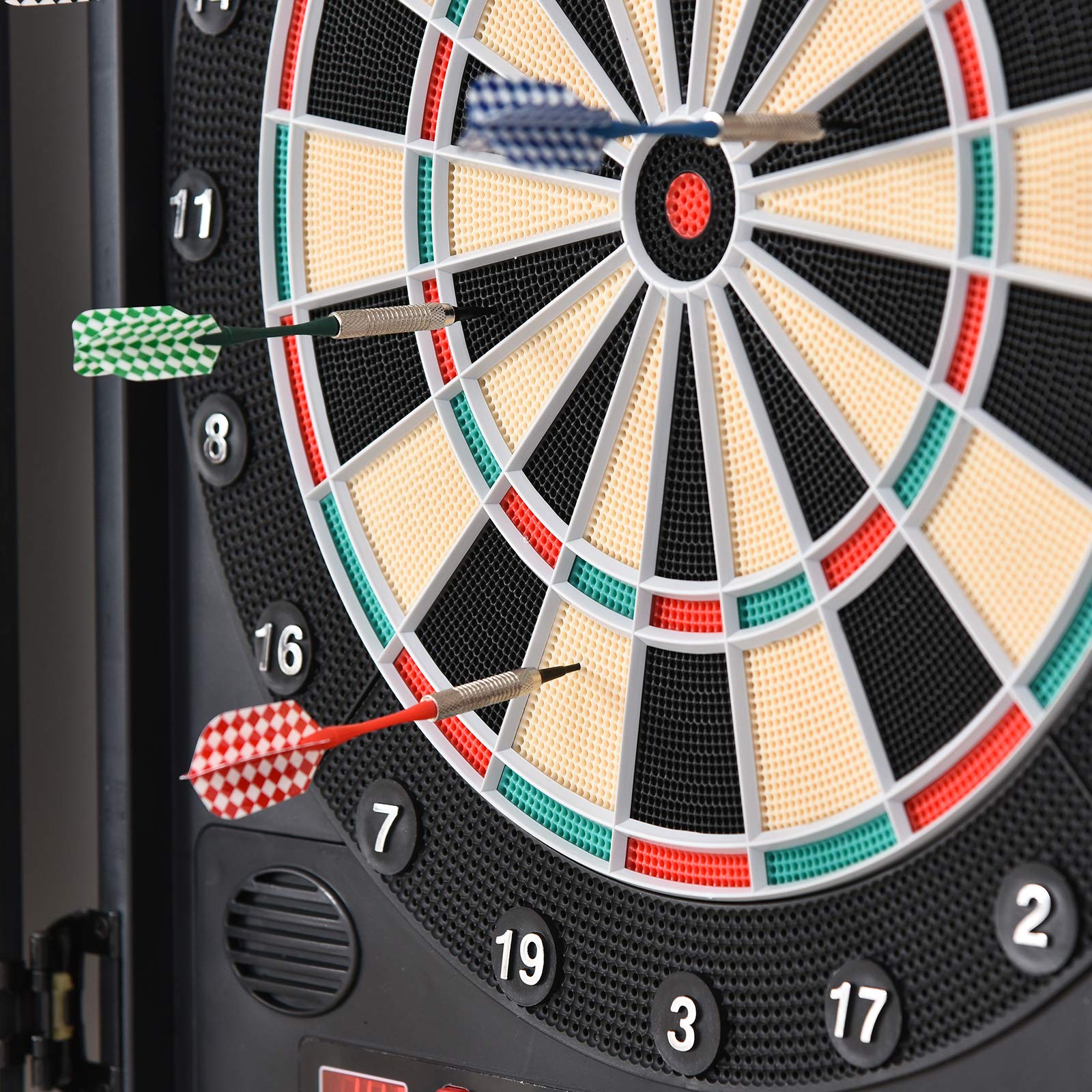 HOMCOM Cible Jeu de fléchettes électronique refermable 27 Jeux 202 Variations jusqu'à 8 Joueurs Affichage LED Haut-Parleur 12 fléchettes et 30 Pointes Souples de Rechange Noir