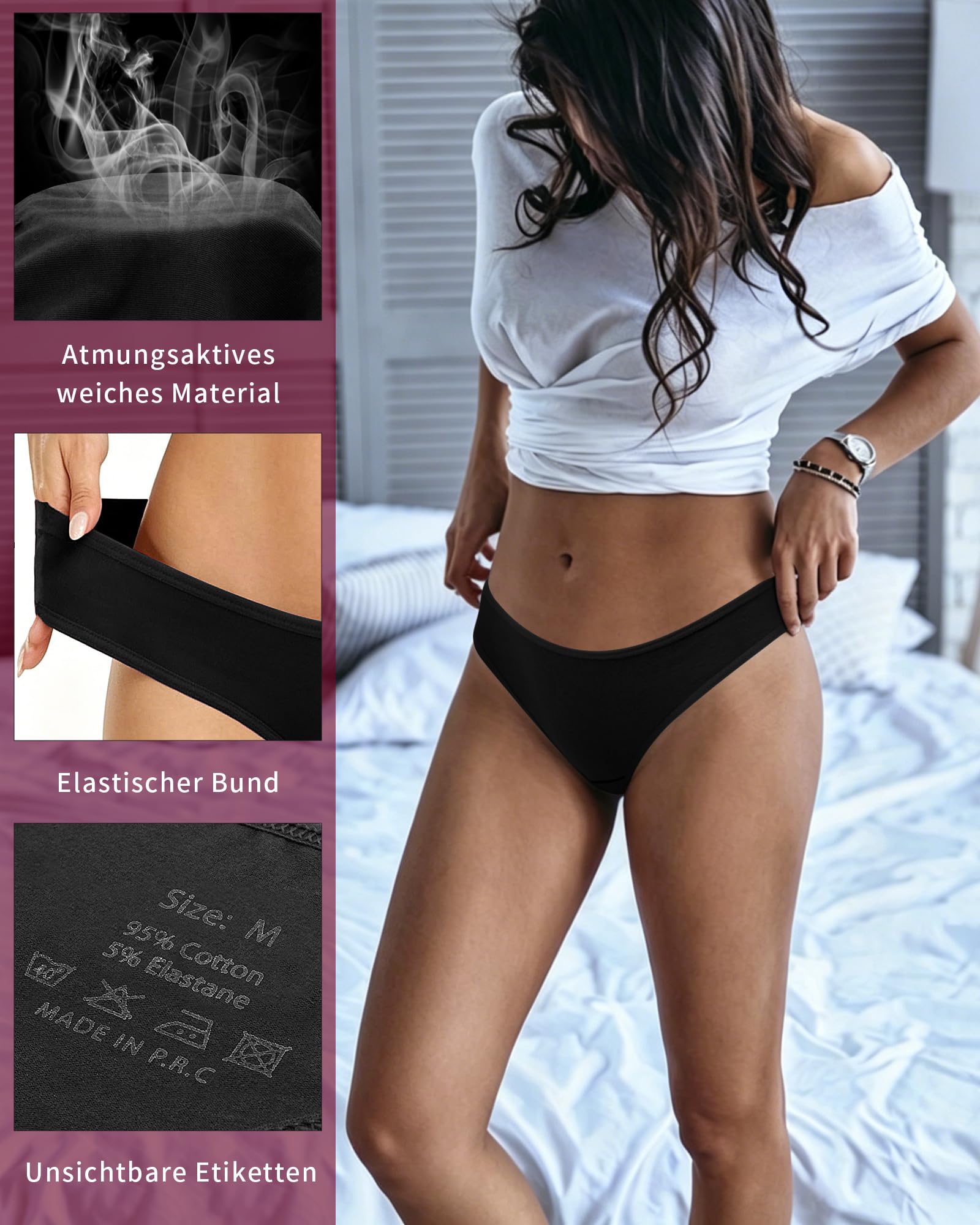 Desanlapi String Tanga Damen Baumwolle Slips Unterwäsche Frauen Unterhosen Thong Panties 6er Pack Women Underwear Baumwoll Atmungsaktiv Weich Bequem Sexy S - XL