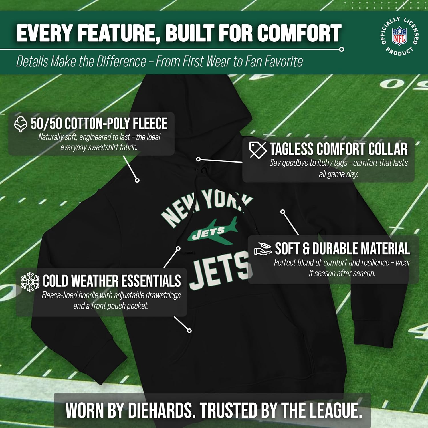Team Fan Apparel NFL Adult Unisex Retro Gameday Ultra Soft Fleece Hooded Sweatshirt, Officially Licensed Football Hoodie