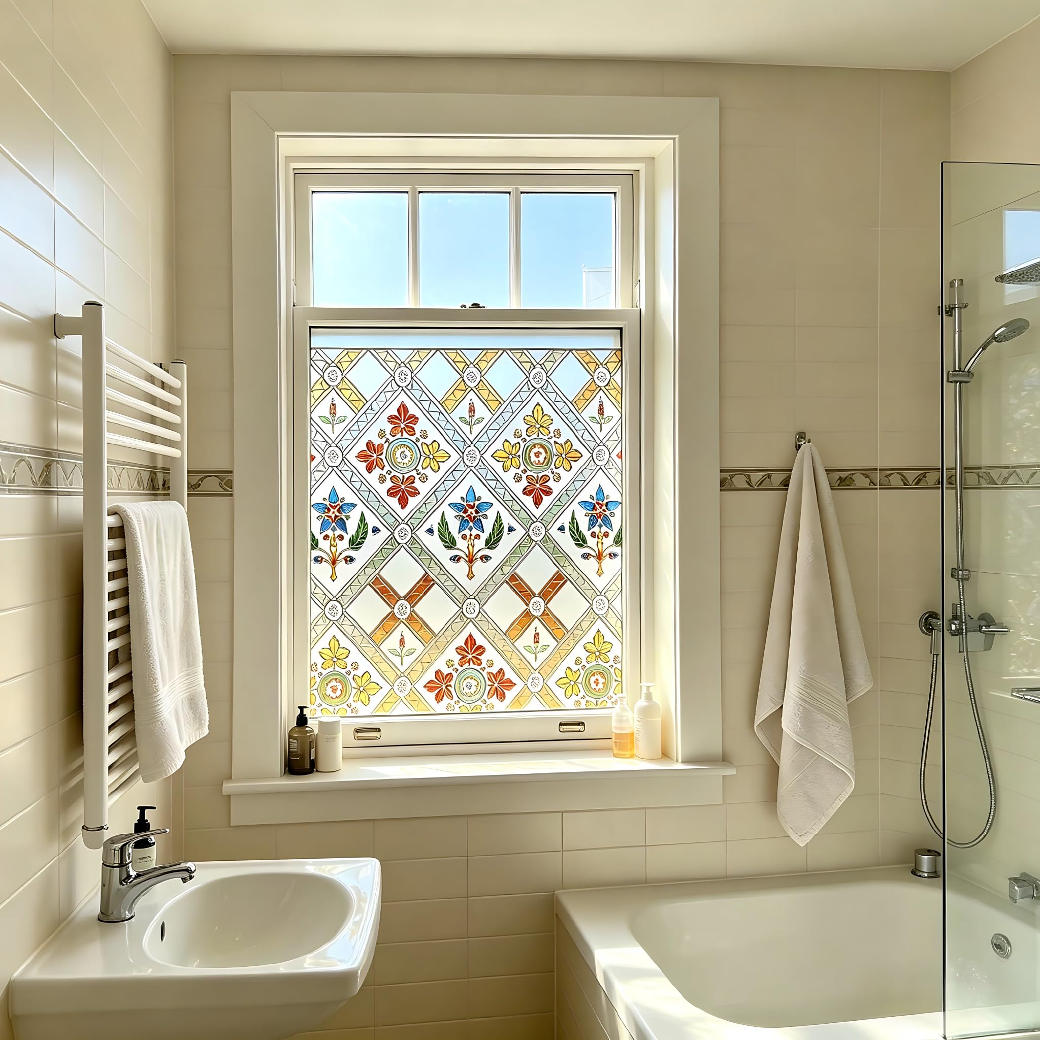 Coavas Film décoratif pour fenêtre de maison, salle de bain et porte d'entrée, motif floral 3D, blocage des UV, contrôle de la chaleur, non adhésif, réutilisable, jaune, 60 x 90 cm